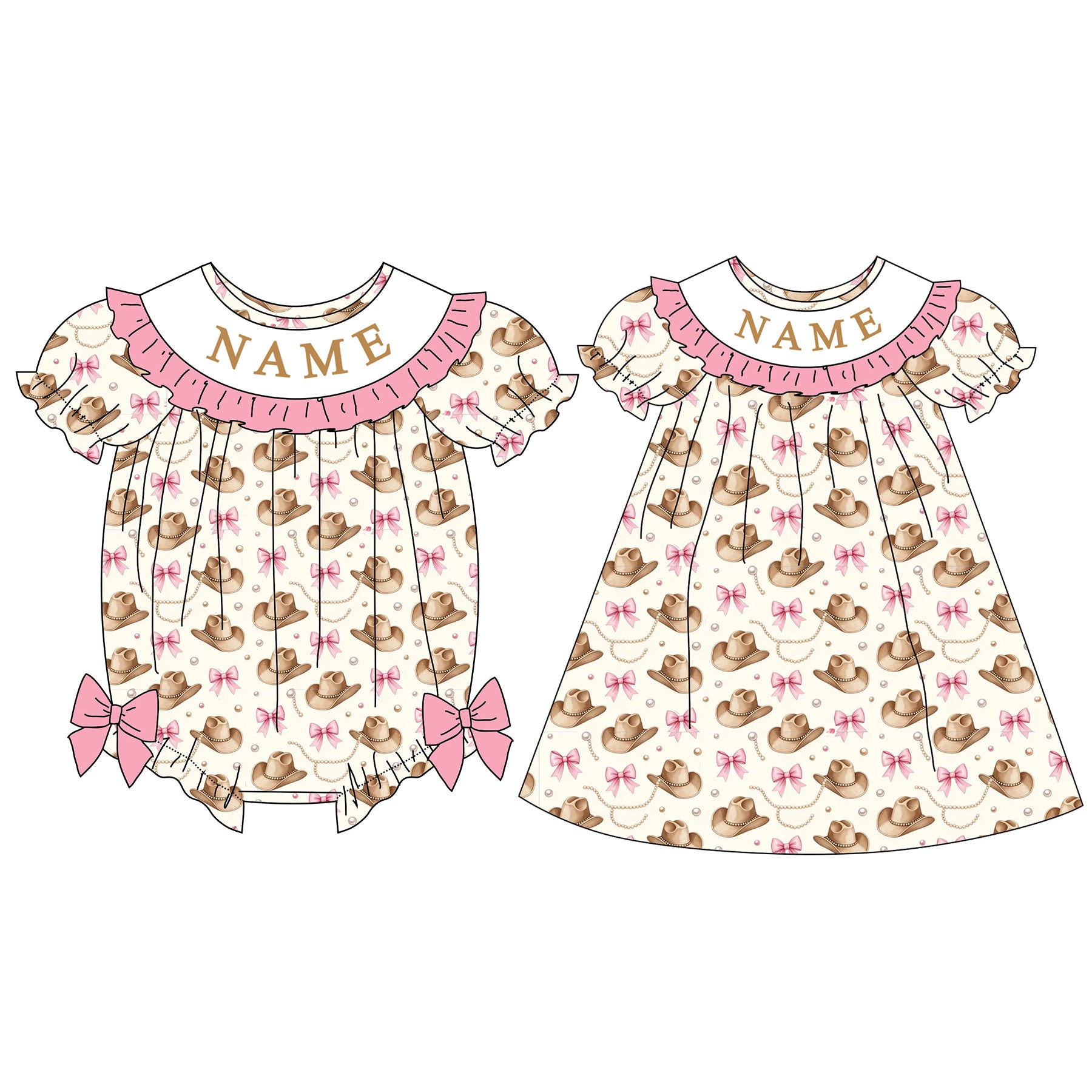 （Pre Order）Sisters Fall&Winter Cowgirl Embroidery Smocked Dress&Romper