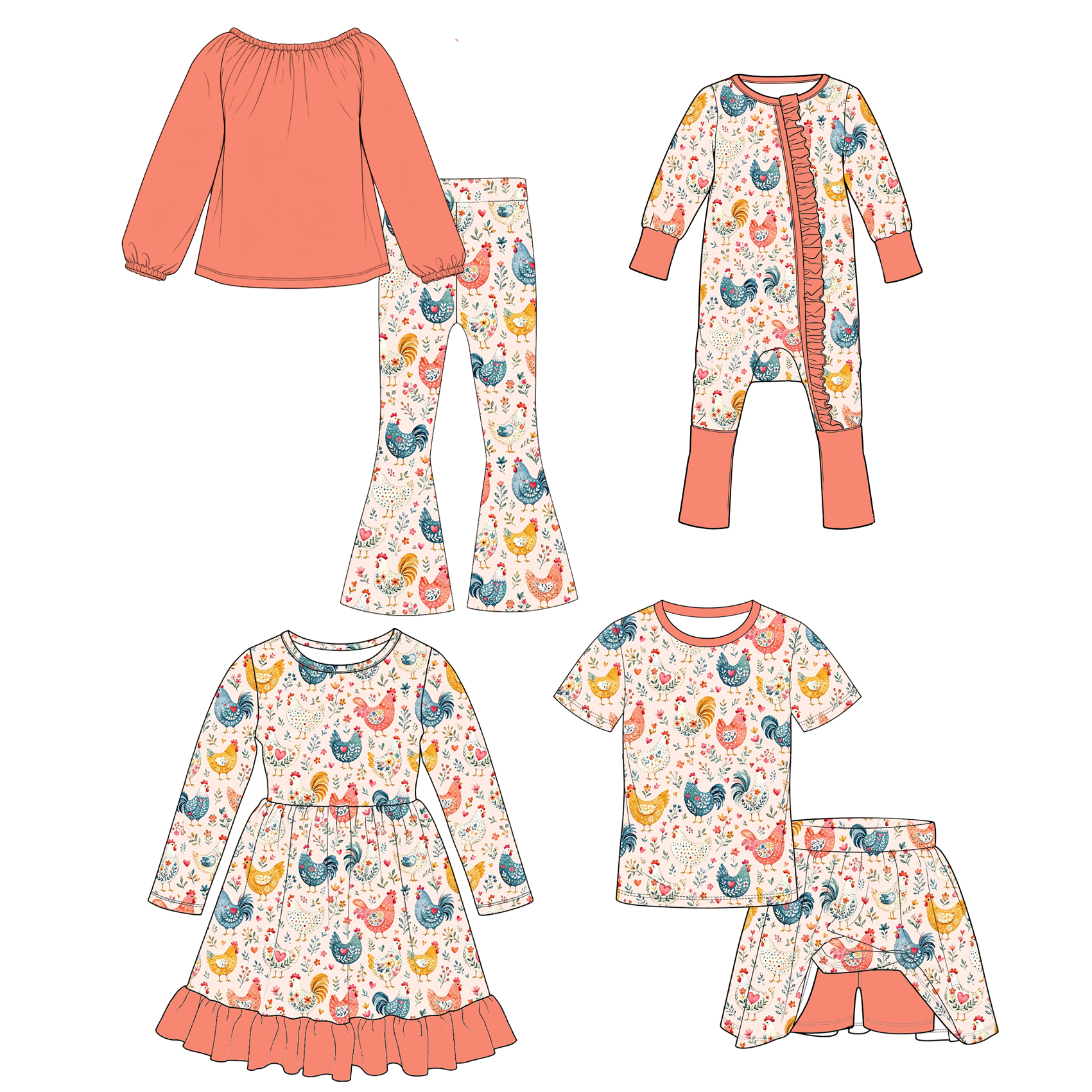 （Weekly Pre-Order）Sisters Fall Chick Print Dress,Set&Romper（Ends 9.20）