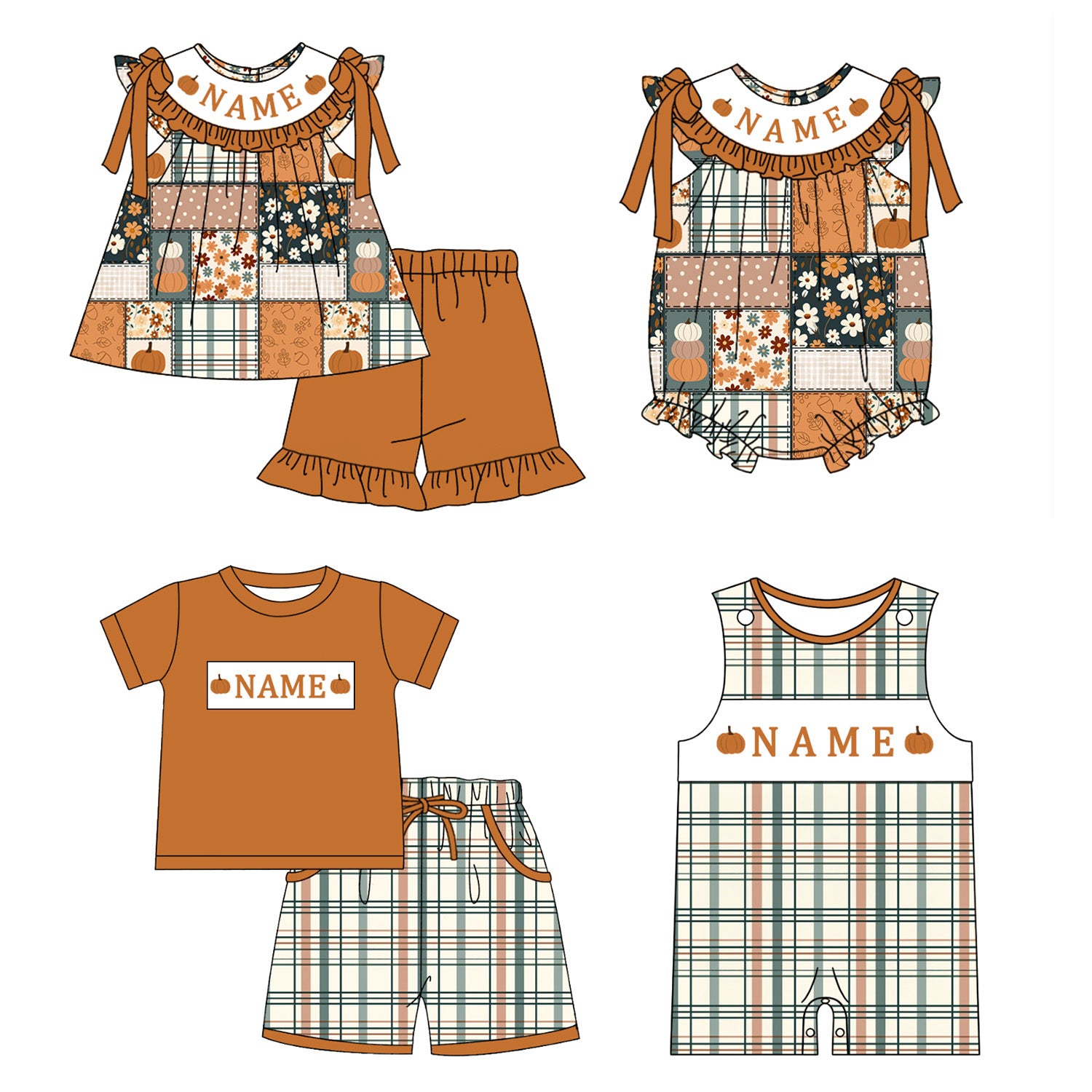 （Pre Order）Siblings Pumpkin Embroidery Smocked Set&Romper