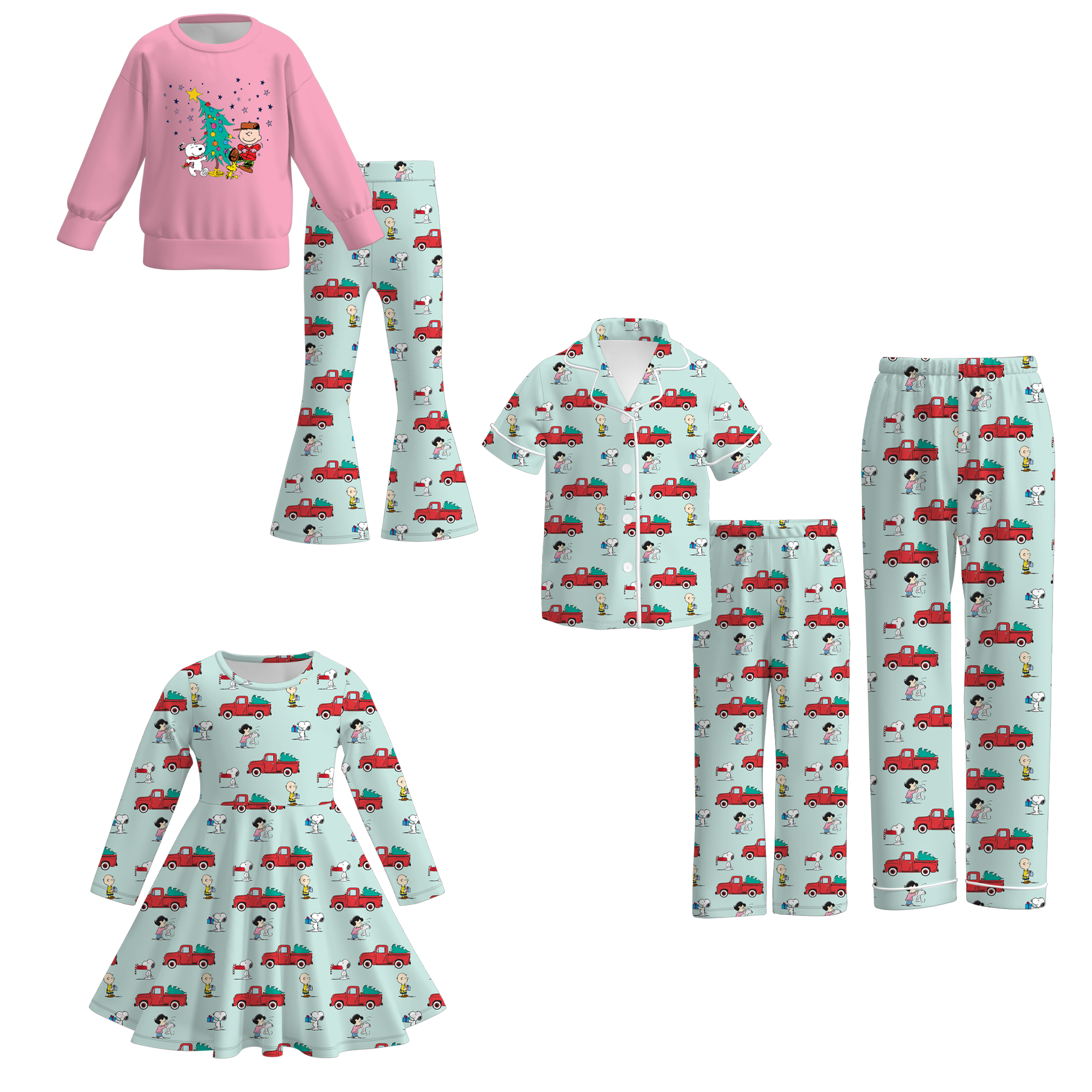 （Pre Order）Family Christmas Cartoon Print Dress,Set＆Pants
