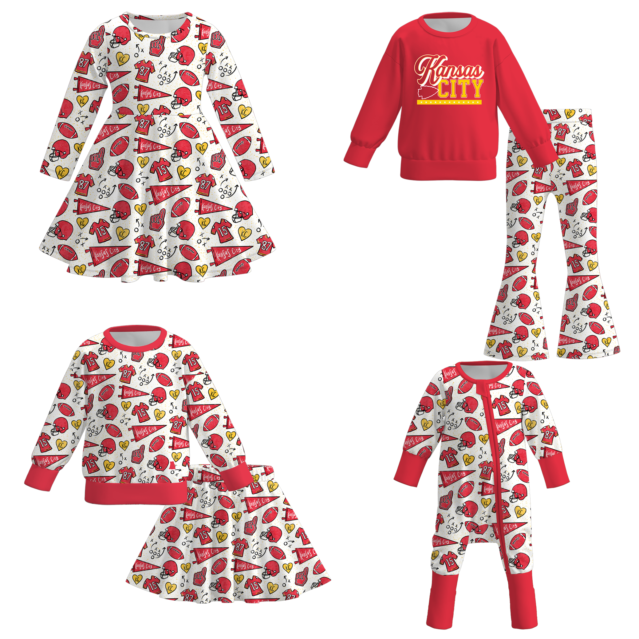 （Pre Order）Family Football Print Dress,Set＆Romper