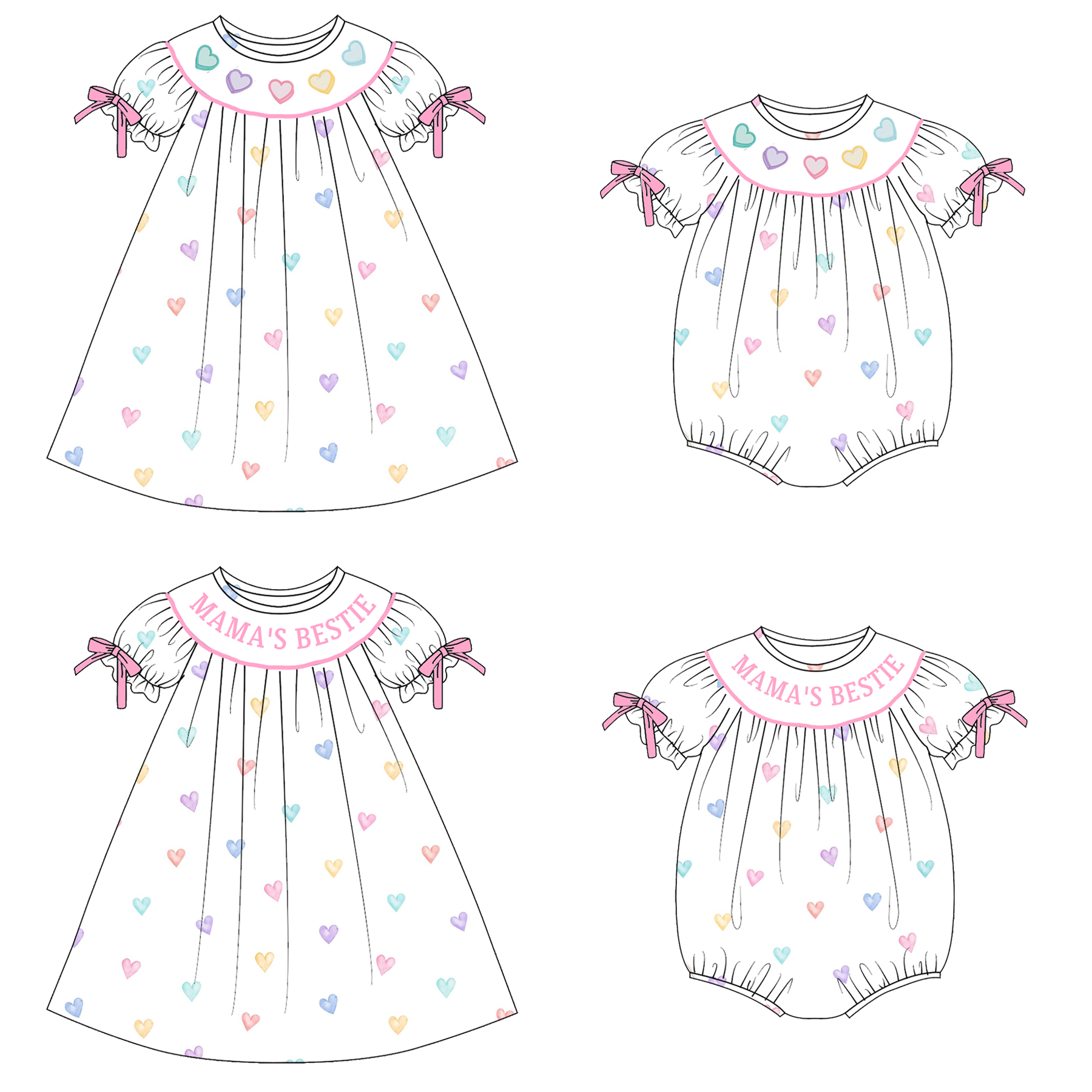 （Pre Order）Sisters Valentine's Day Embroidery Smocked Dress&Romper