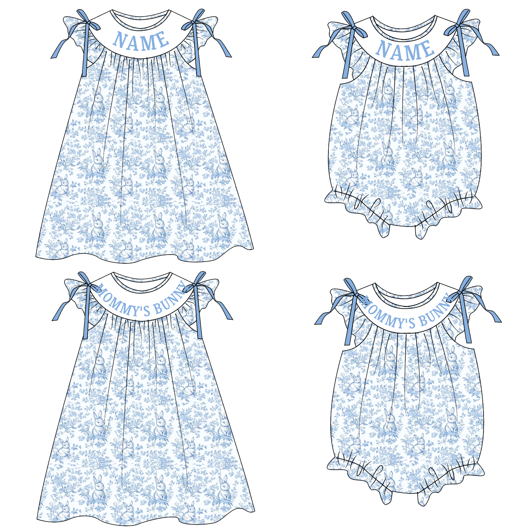 （Pre Order）Sisters Easter Bunny Embroidery Smocked Dress&Romper