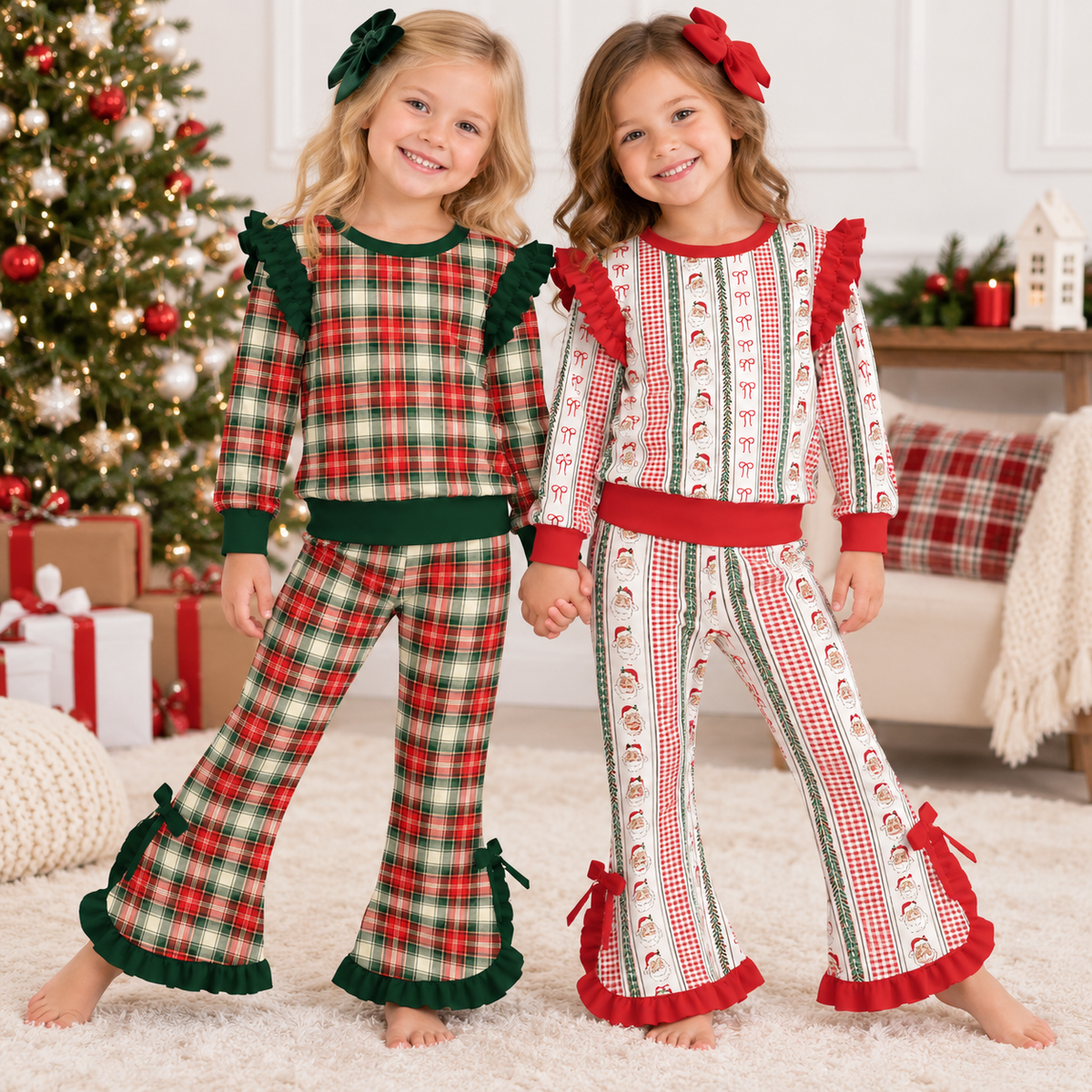 （Weekly Pre-Order）Girls Christmas Print Ruffle Outfit Set（Ends 10.6）