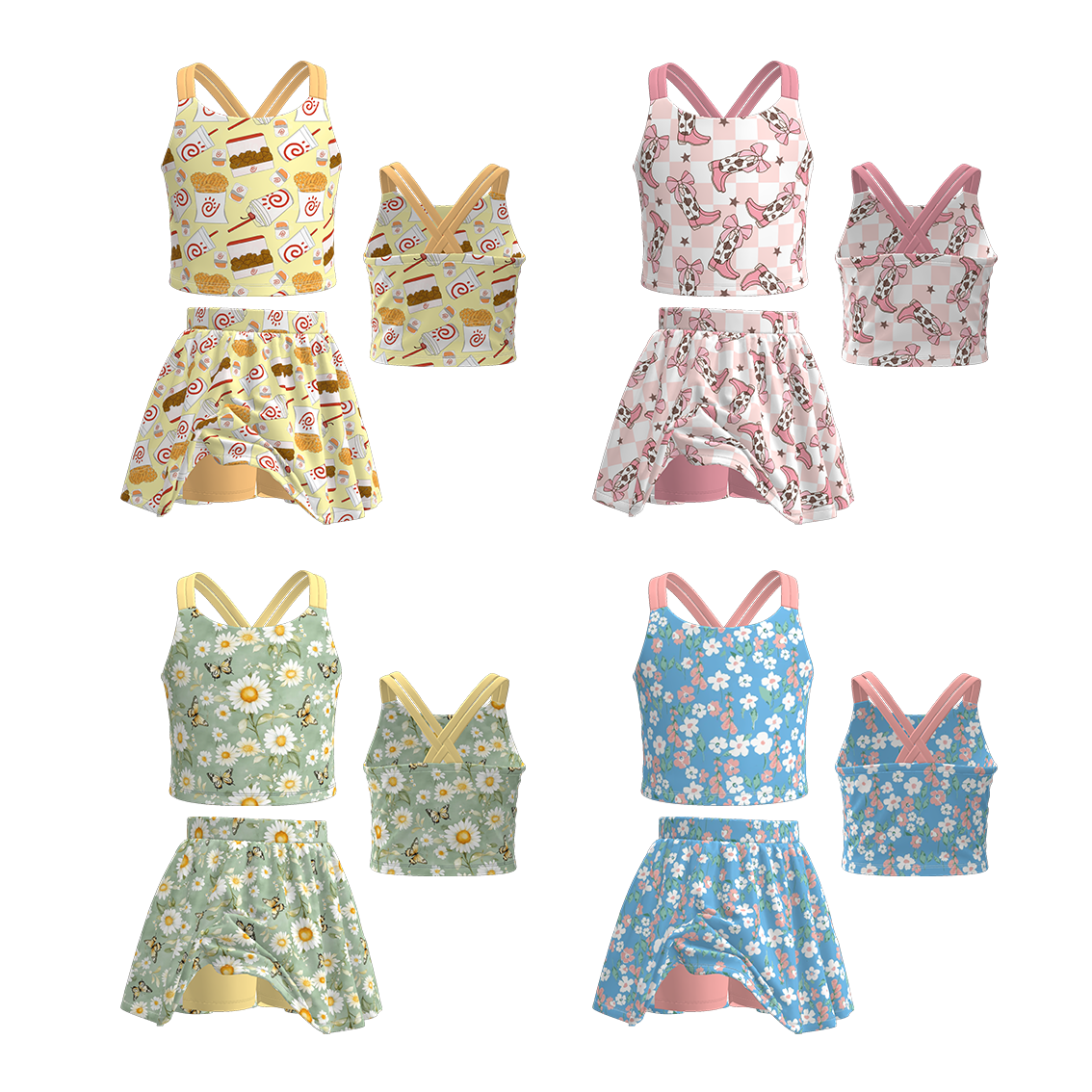 （Pre Order）Girls Spring and Summer Print Skort Set