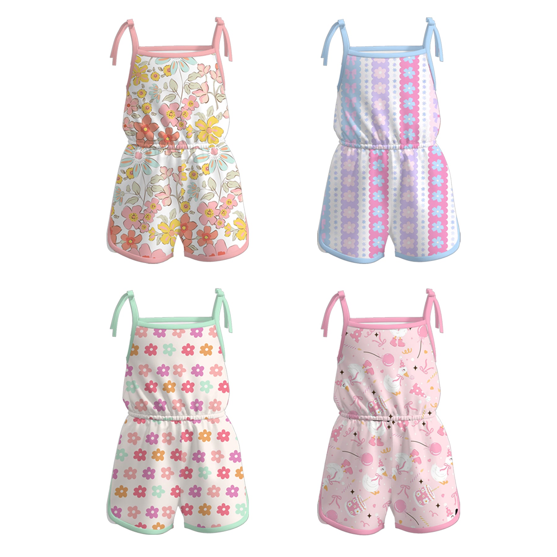 （Pre Order）Girls Spring and Summer Duck＆Floral Print Jumpsuit