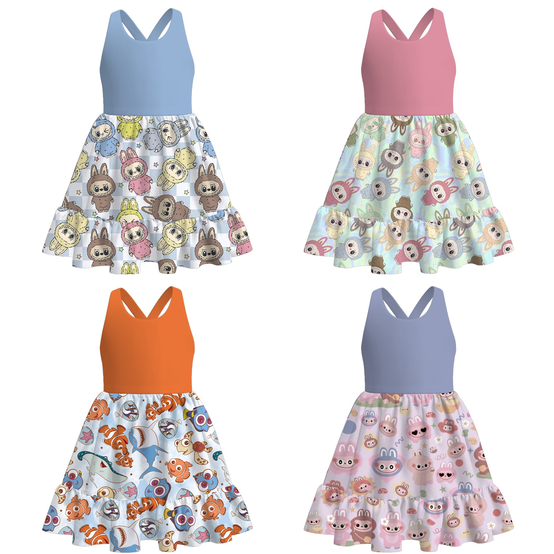 （Pre Order）Girls Spring and Summer Cartoon Print Dress