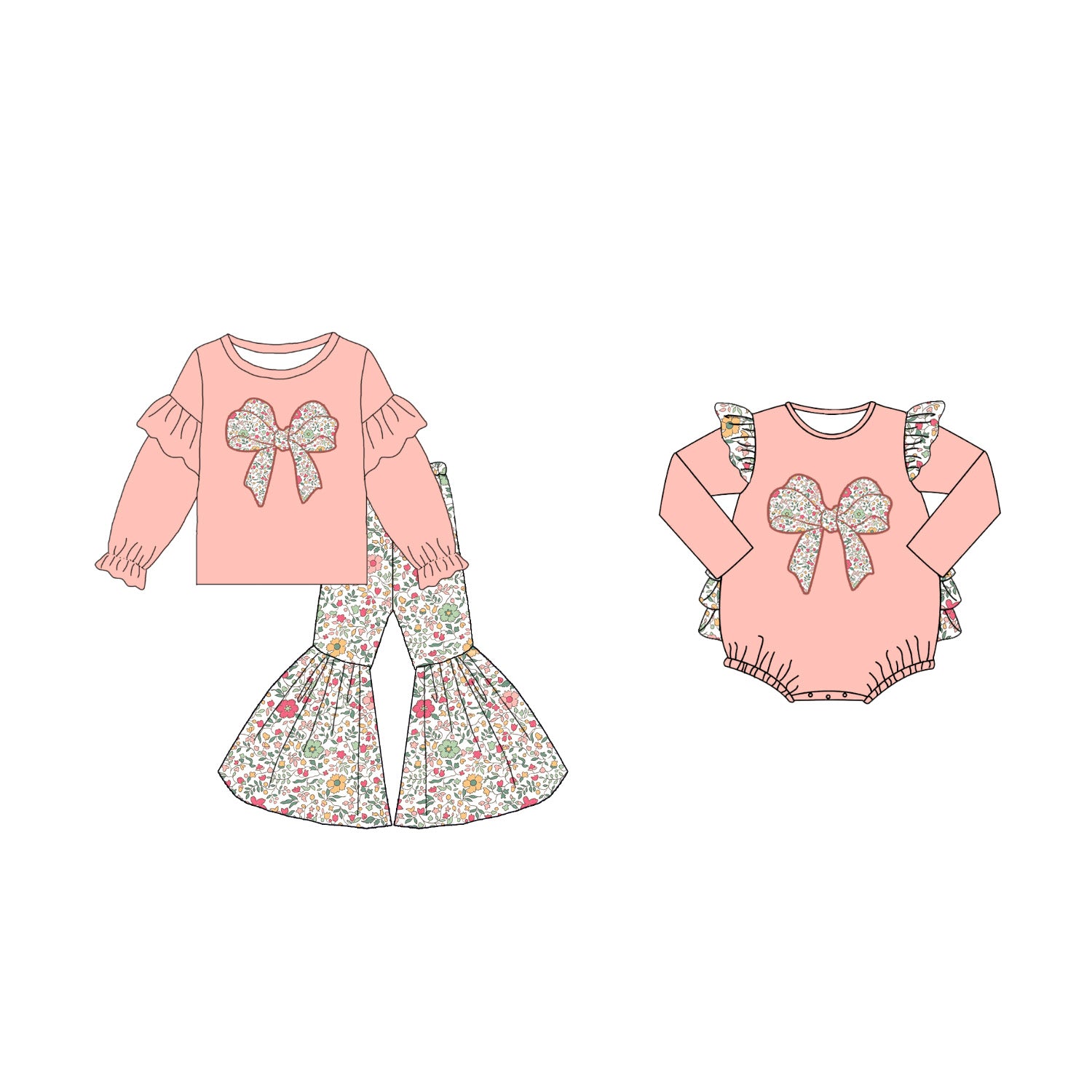 （Pre Order）Family Christmas Bow Applique Set&Romper