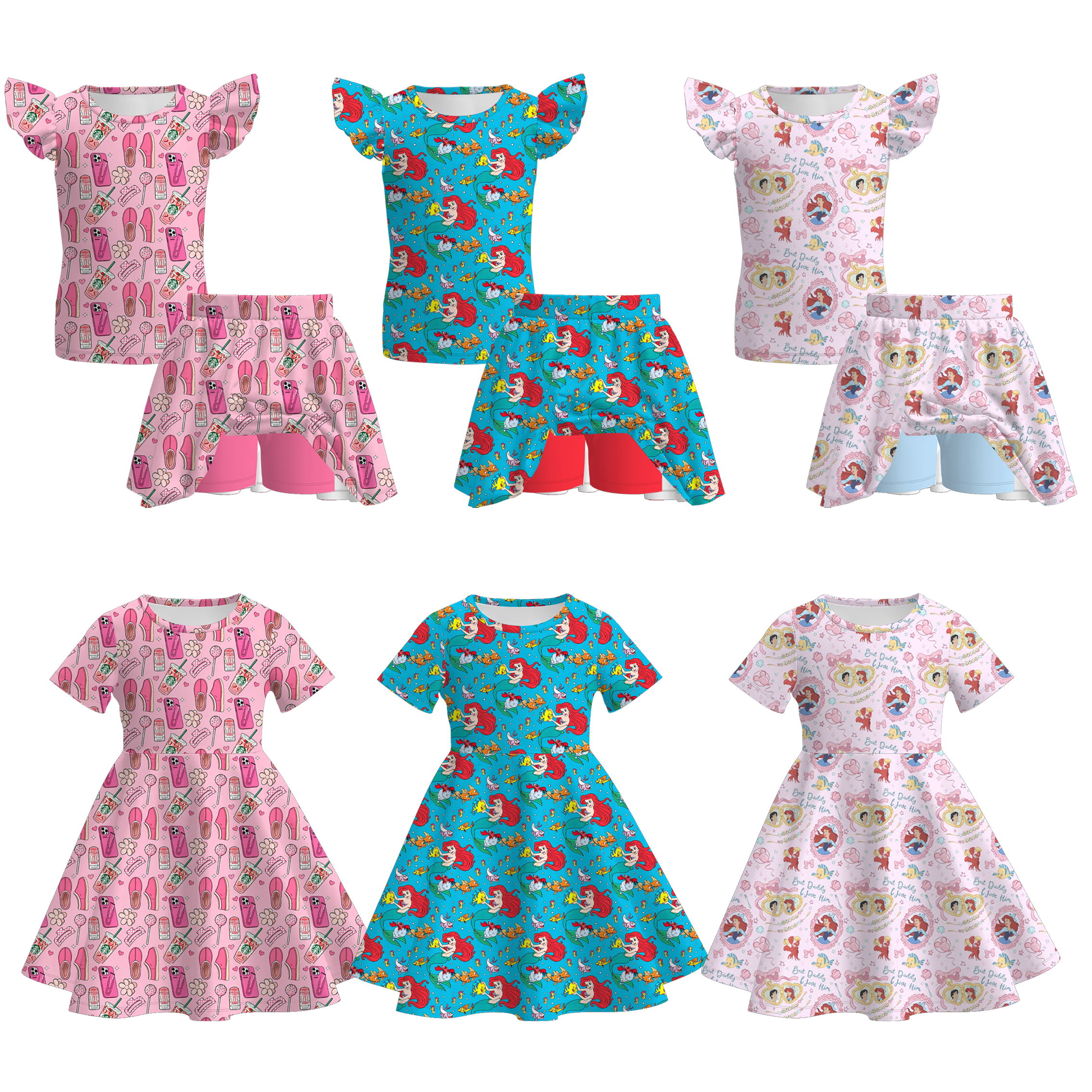 （Pre Order+Prepack Zone）Girls Princess Print Dress,Set（Mix Size）