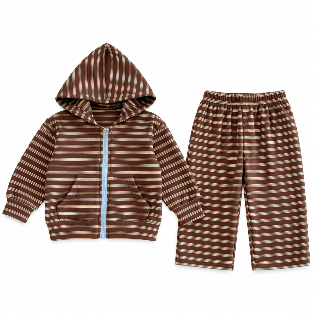 （Pre Order 2 Weeks）Unisex Fall Stripe Zip-up Hooded Sweatshirt Set