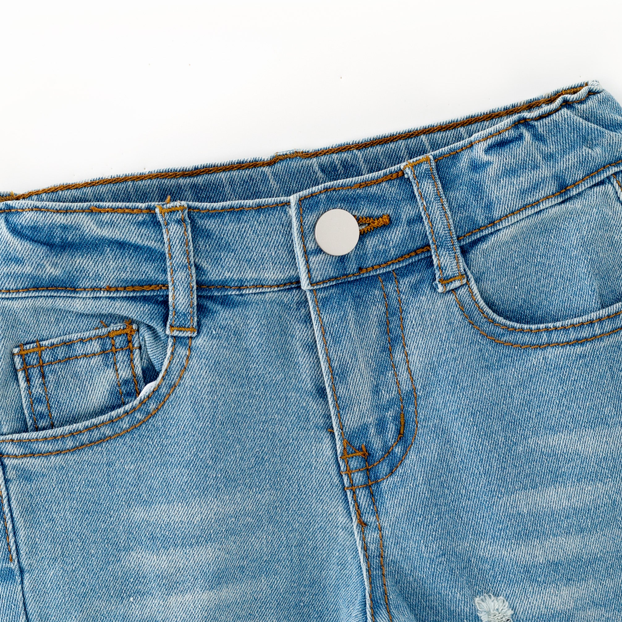 （In Stock）Girls Fall Blue Flared Ripped Jeans