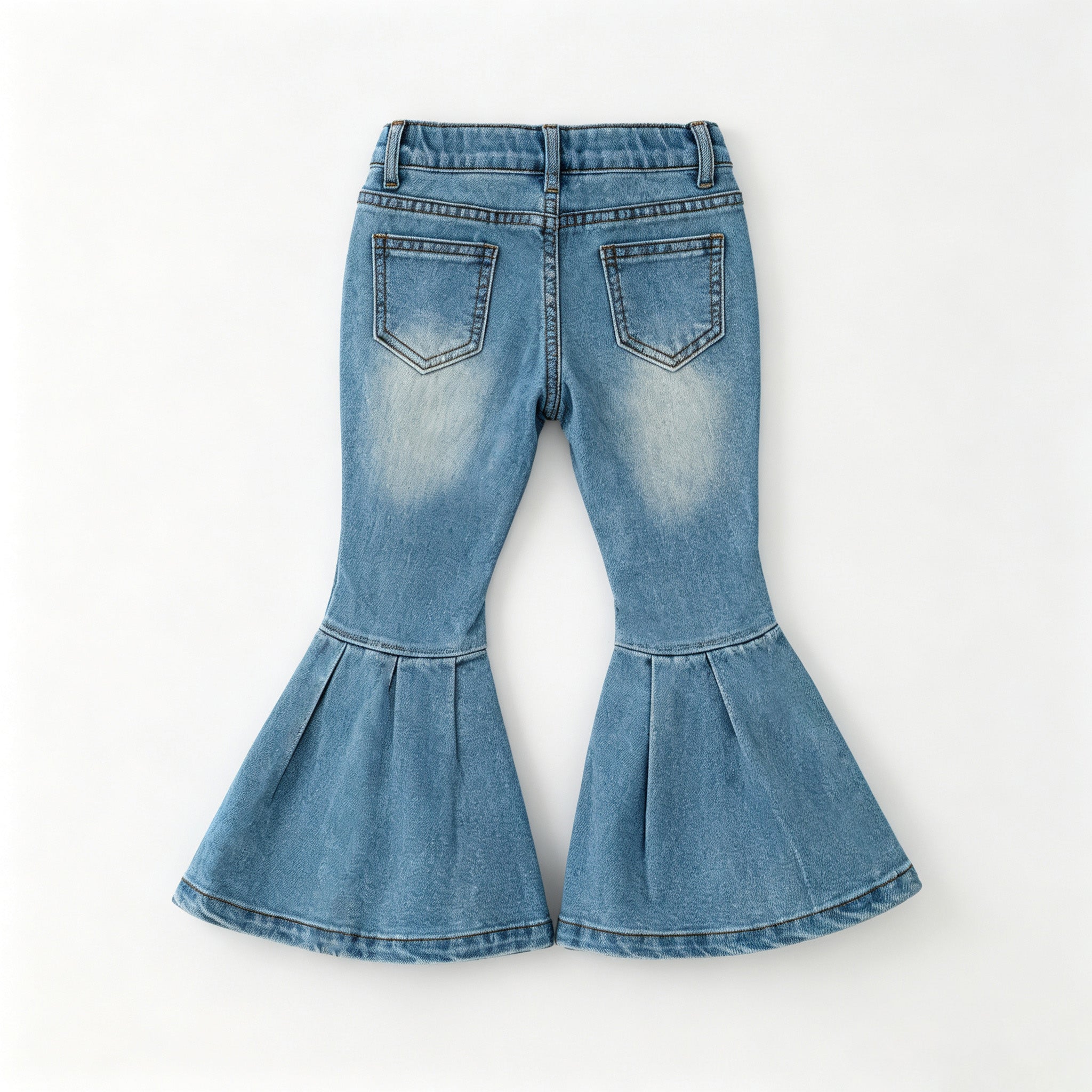 （In Stock）Girls Fall Blue Flared Ripped Jeans