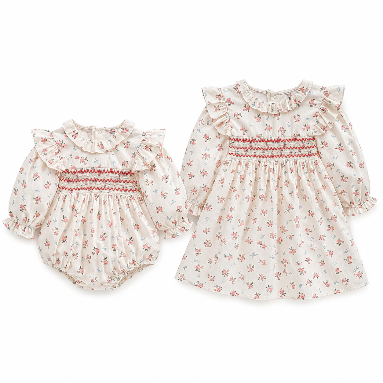 （Pre Order 2 Weeks）Sisters Fall Floral Print Smocked Dress&Romper