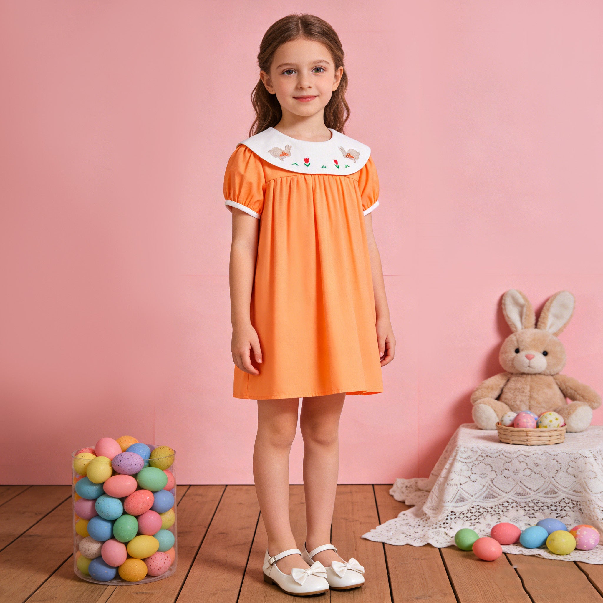 （In Stock）Siblings Easter Bunny Embroidery Dress,Set&Romper