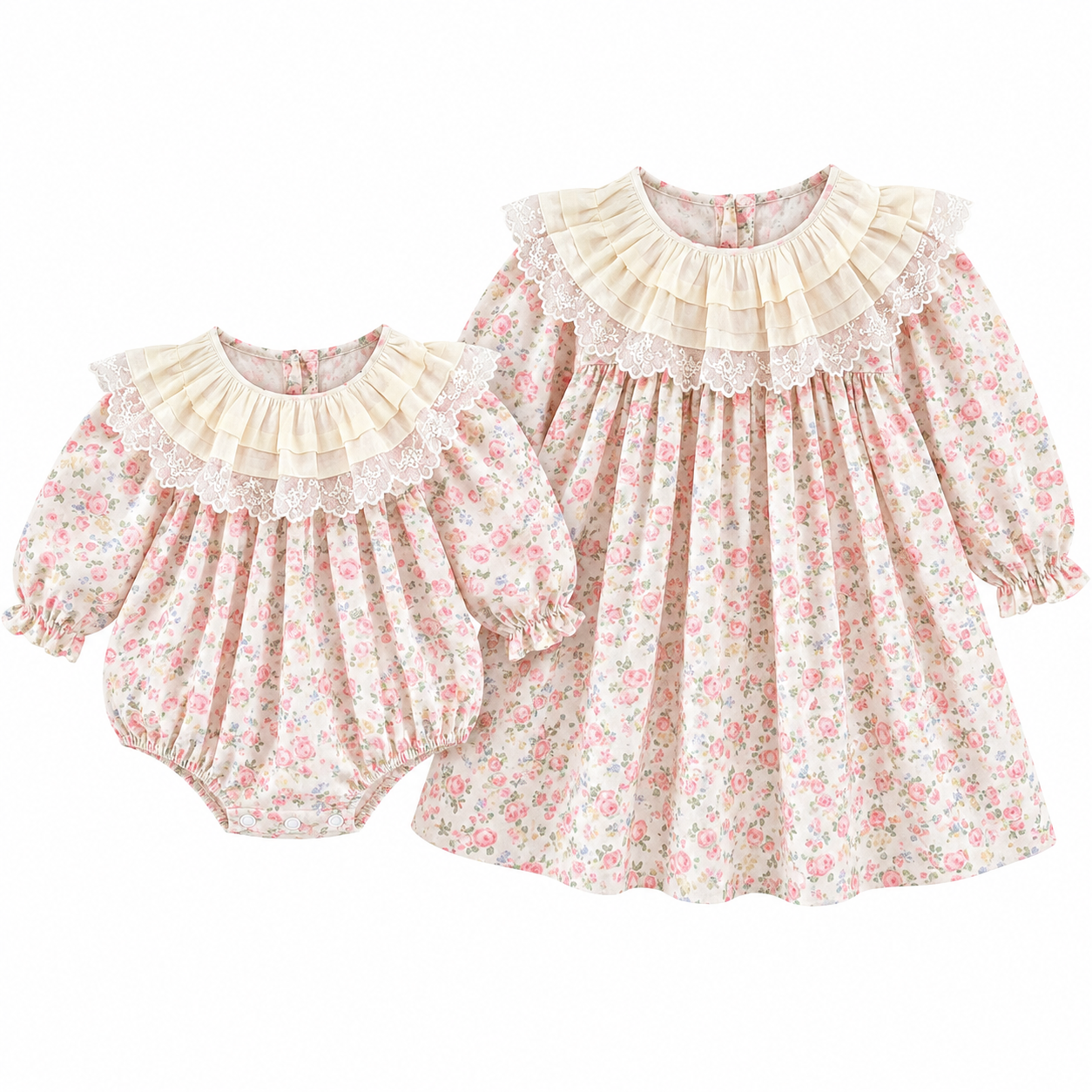 （Pre Order 2 Weeks）Sisters Fall Floral Lace Collar Dress&Romper