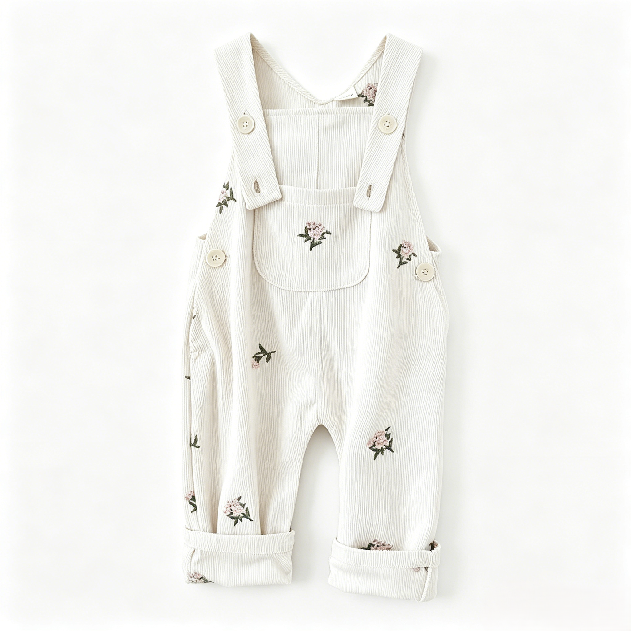（In Production）One Pack(5 Pieces total)Sale Girls Summer Floral Embroidery Corduroy Overalls