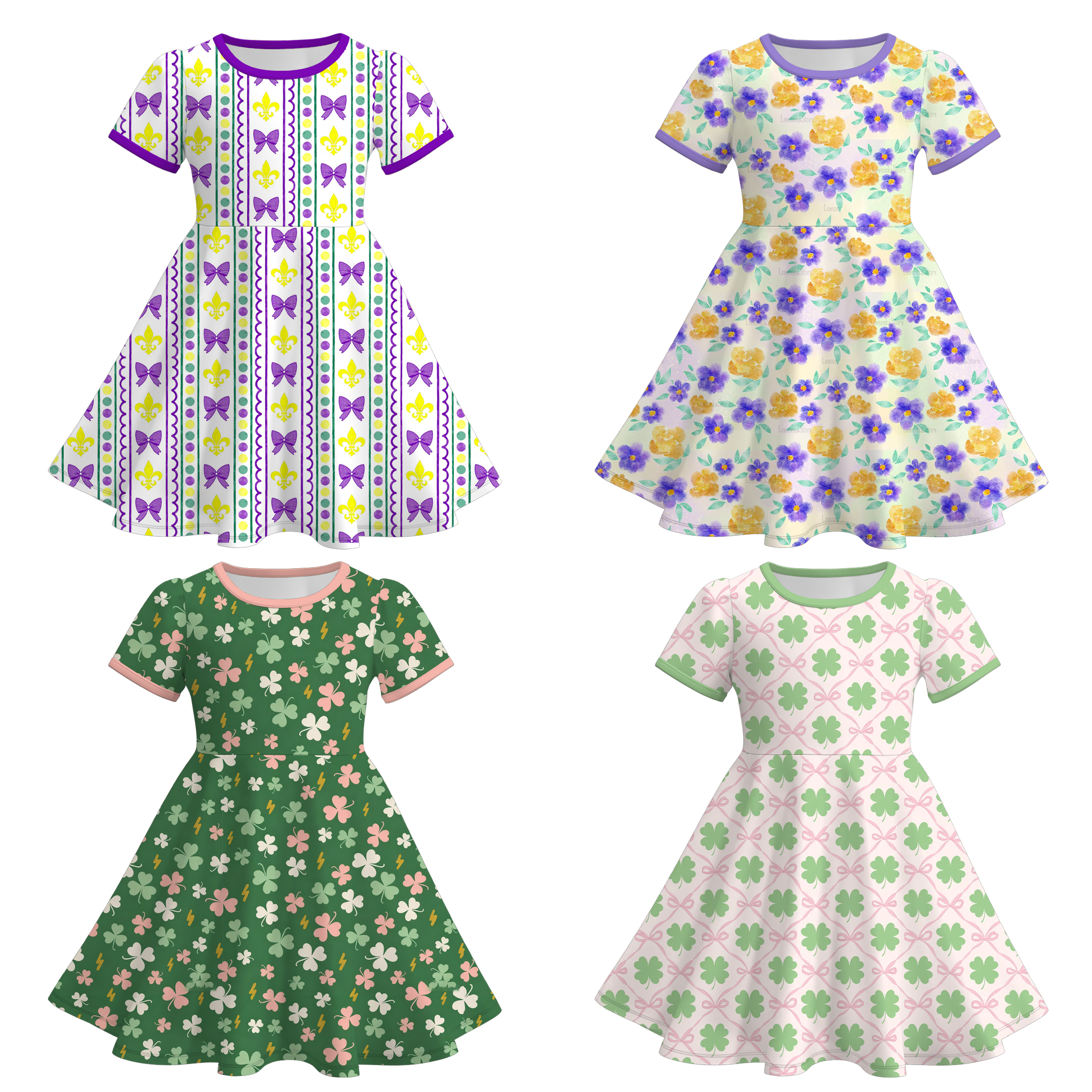 （Pre Order）Girls St. Patrick's Day Shamrock Print Dress