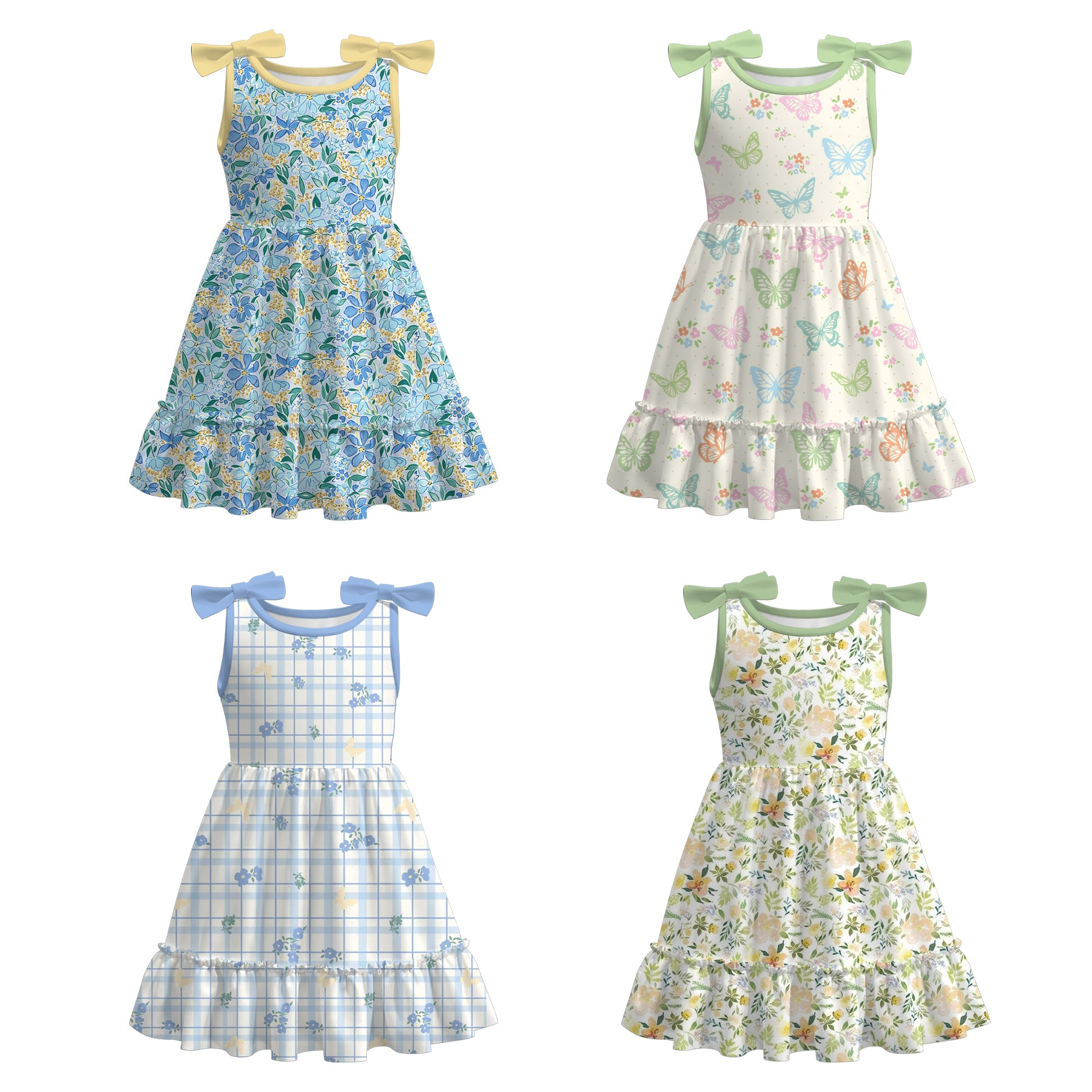 （Pre Order）Girls Spring and Summer Floral＆Butterfly Print Dress