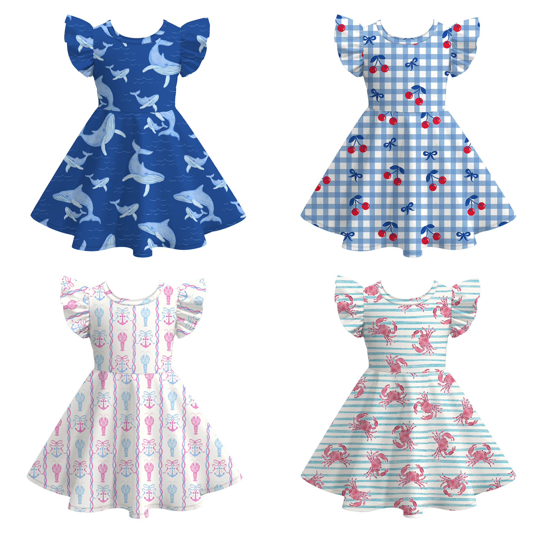 （Pre Order）Girls Spring and Summer Seaside＆Cherry Print Dress