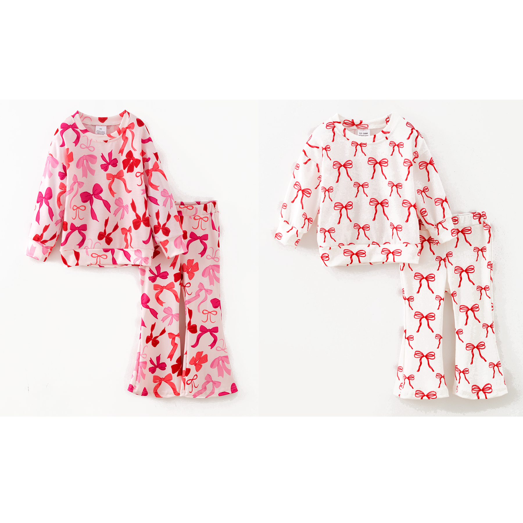 （Pre Order,Prepack Zone）Girls Bow Print Twill Sweatshirt Suit（Mix Size）
