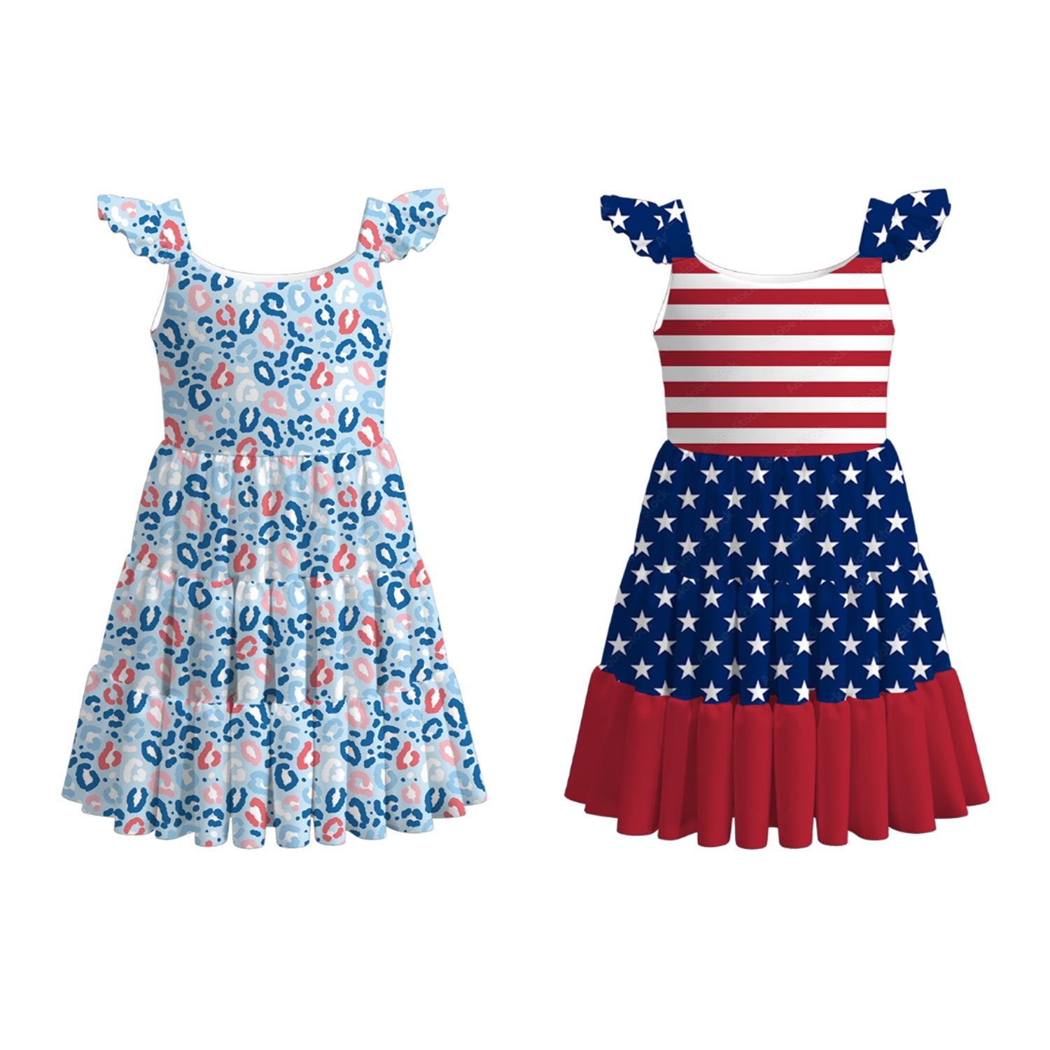 （Pre Order）Girls Patriotic Print Milk Silk Dress