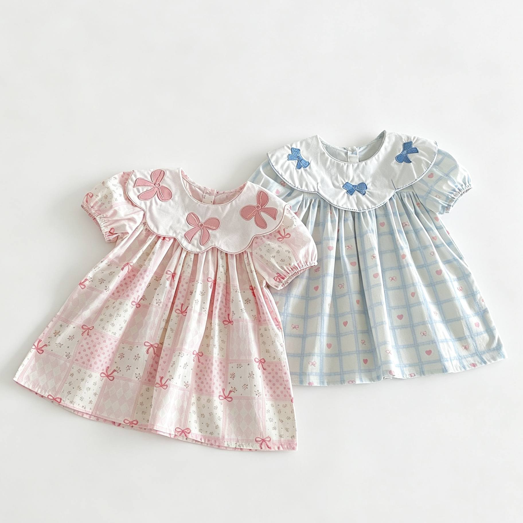 （Pre Order 2 Weeks）Girls Bow Applique Collar Dress