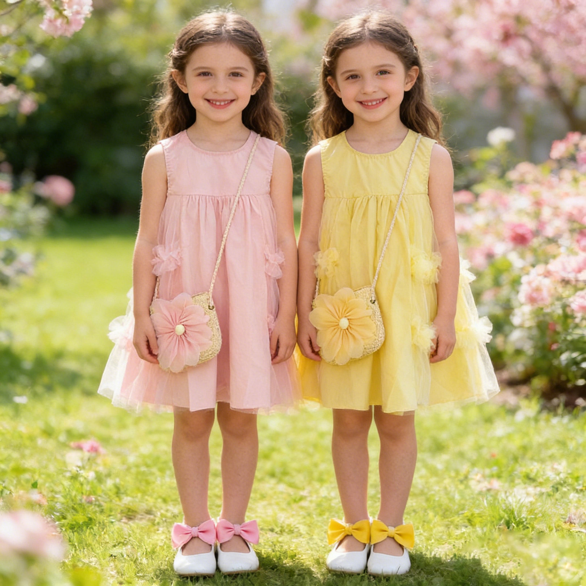 （In Production）Girls Spring&Summer Solid Color Dress with Bag