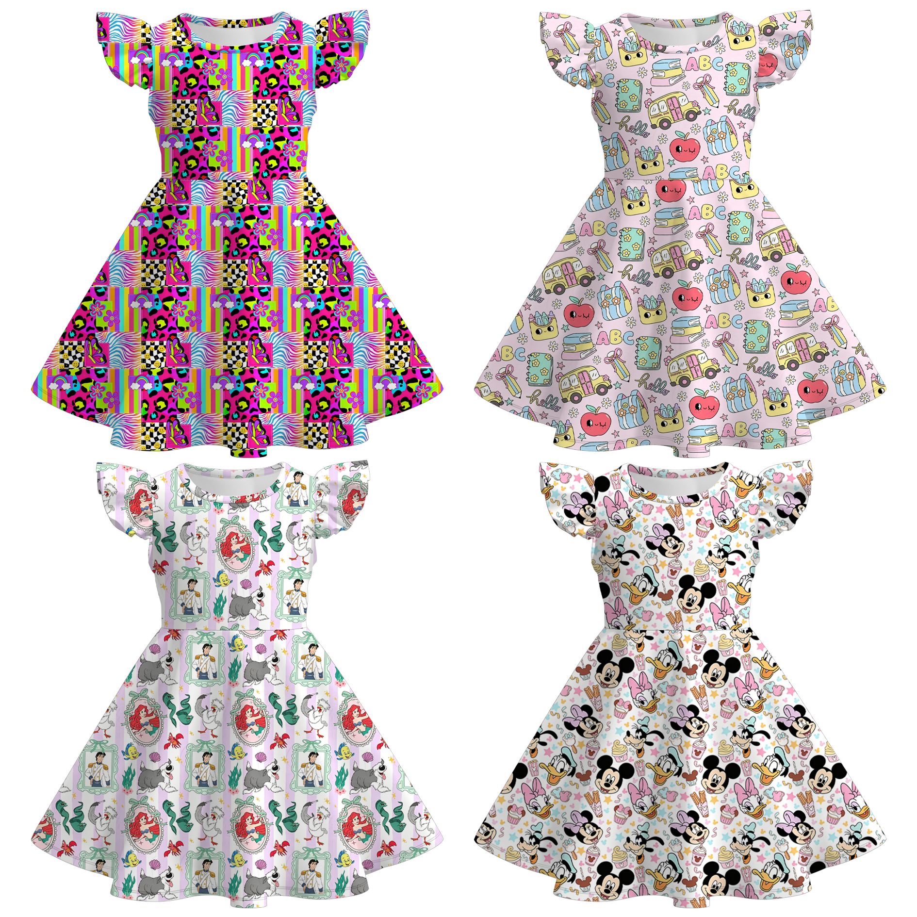 （Pre Order+Prepack Zone）Girls Summer Princess&Cartoon Print Dress