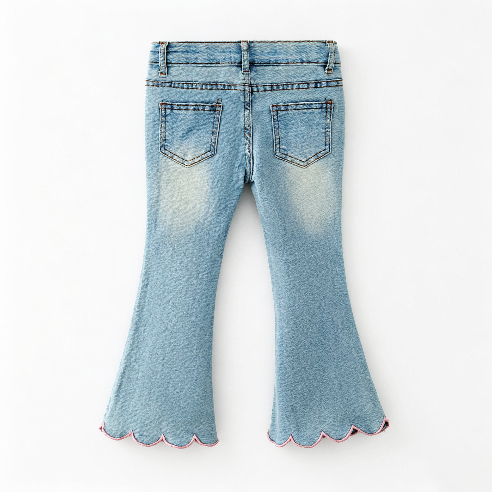 （In Stock）Girls Fall Bow Embroidery Scallop Jeans