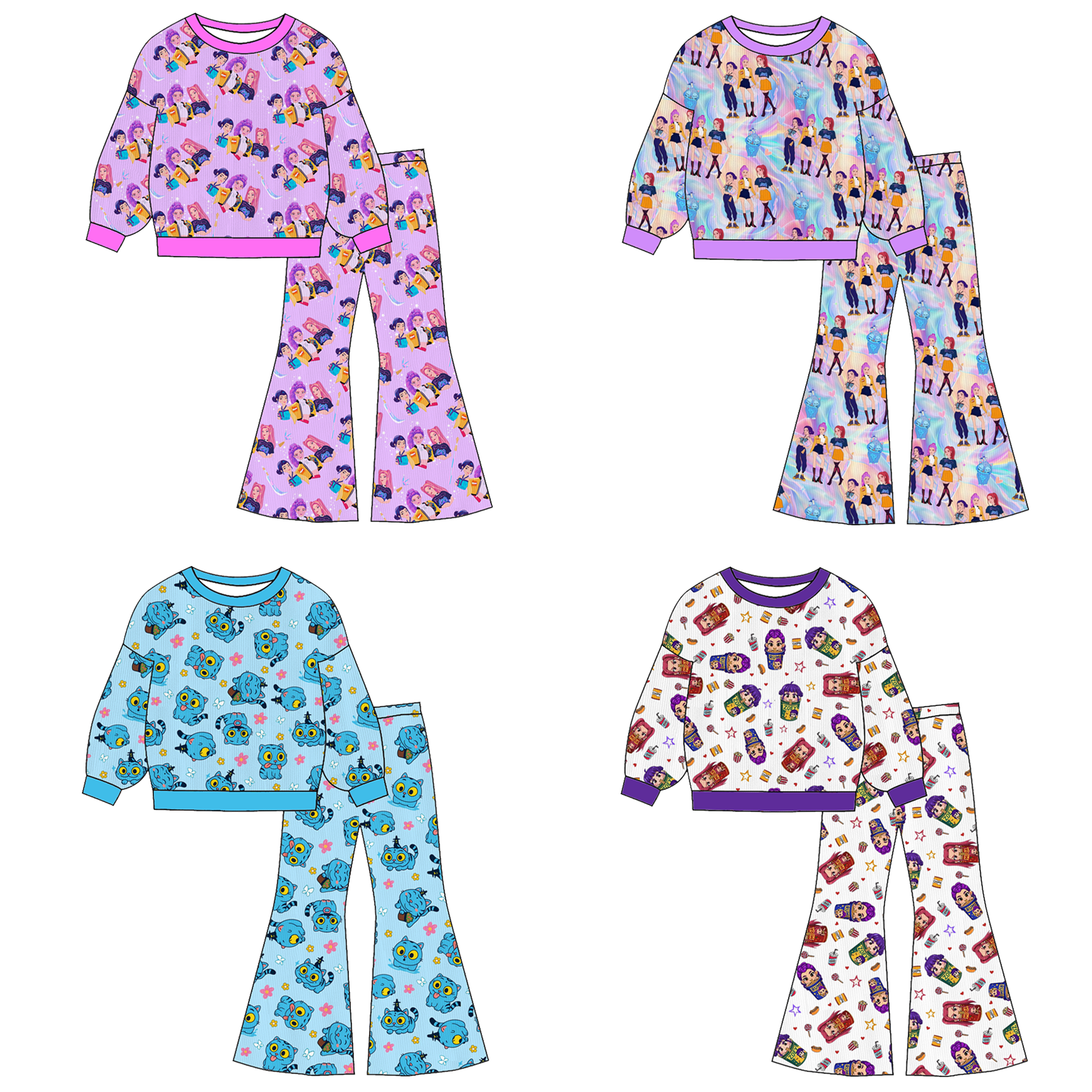 （Pre Order）Girls Movie Character Print Twill Sweatshirt Suit