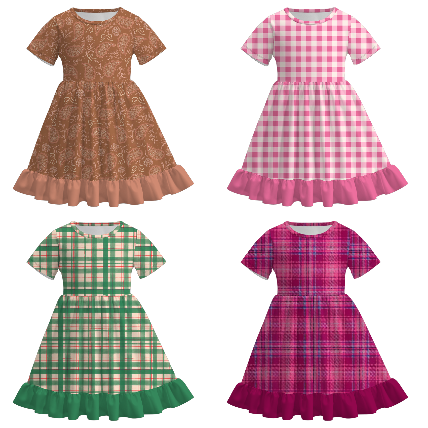 （Pre Order）Girls Fall Plaid Print Ruffle Dress