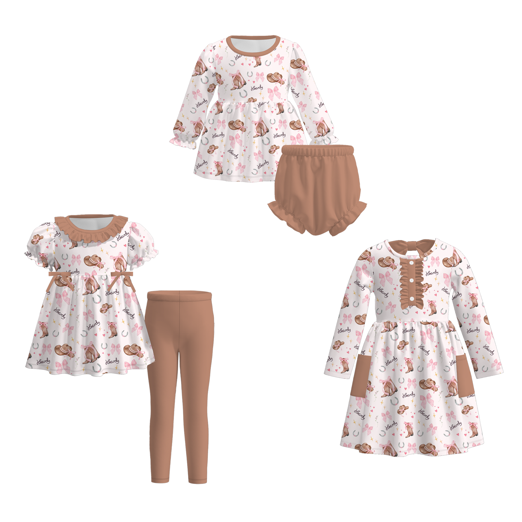 （Pre Order）Family Fall Boots Print Dress,Set＆Romper