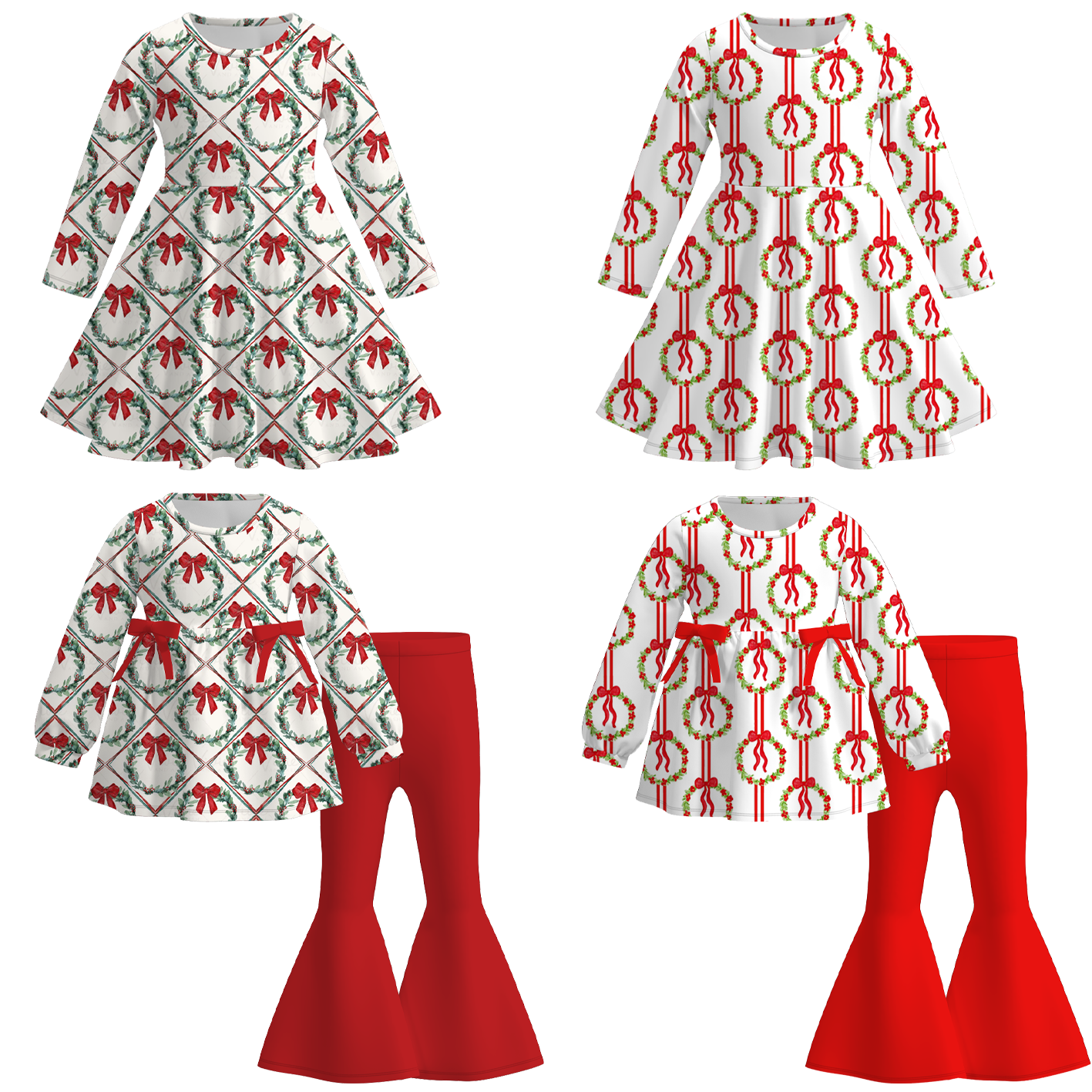 （Pre Order）Girls Christmas Print Dress&Outfit Set