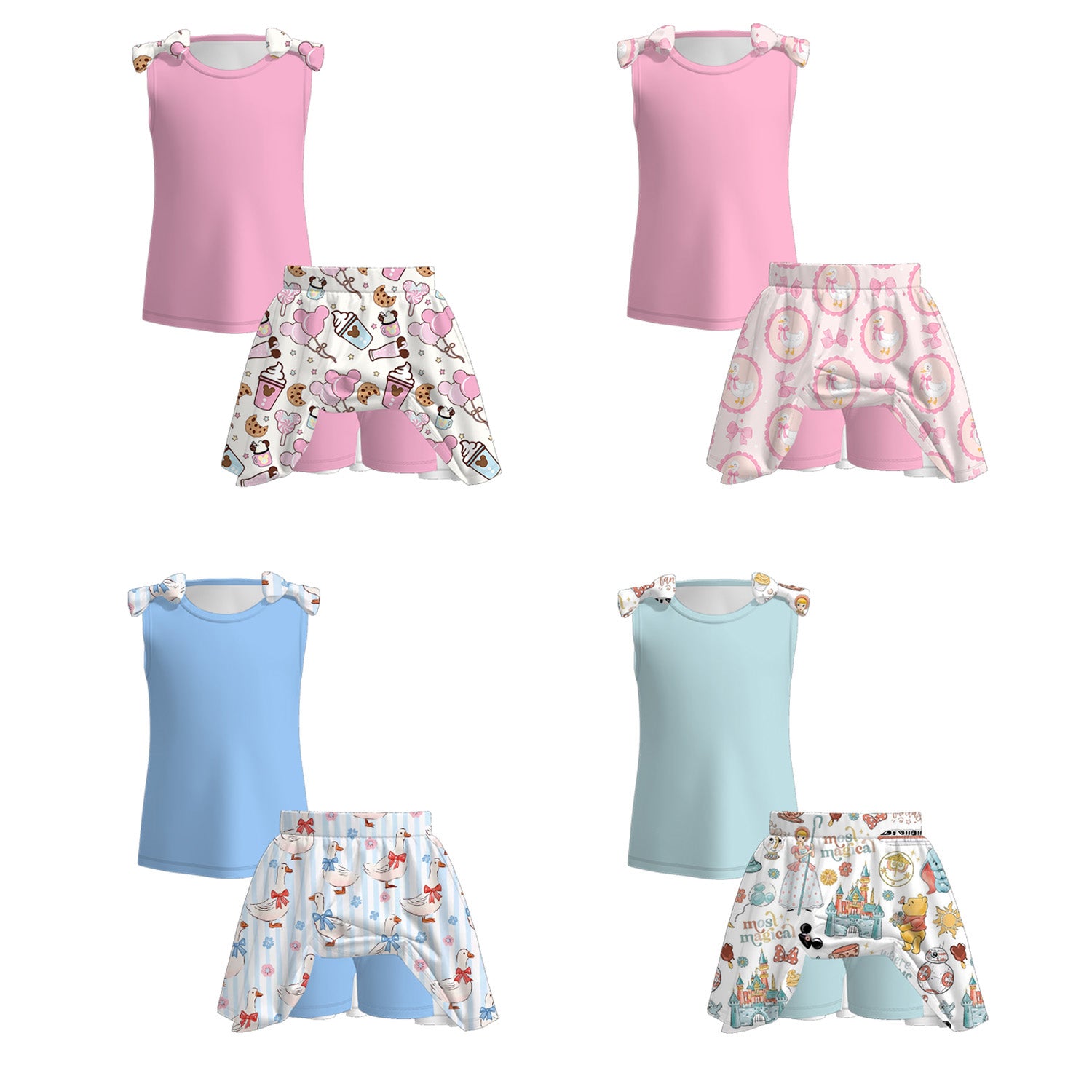 （Pre Order）Girls Spring and Summer Cartoon Print Skort Set