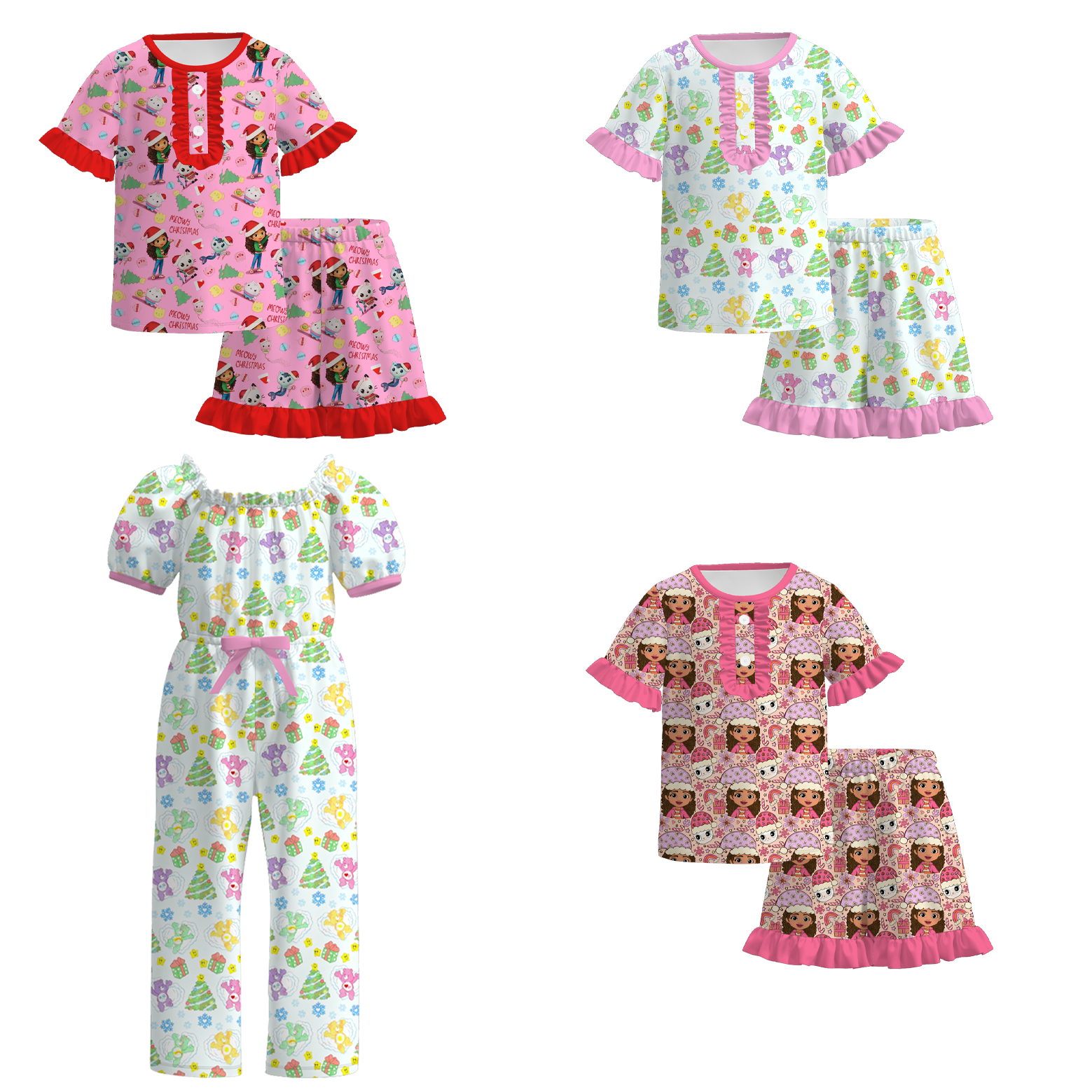 （Pre Order）Girls Christmas Cartoon Print Set&Jumpsuit
