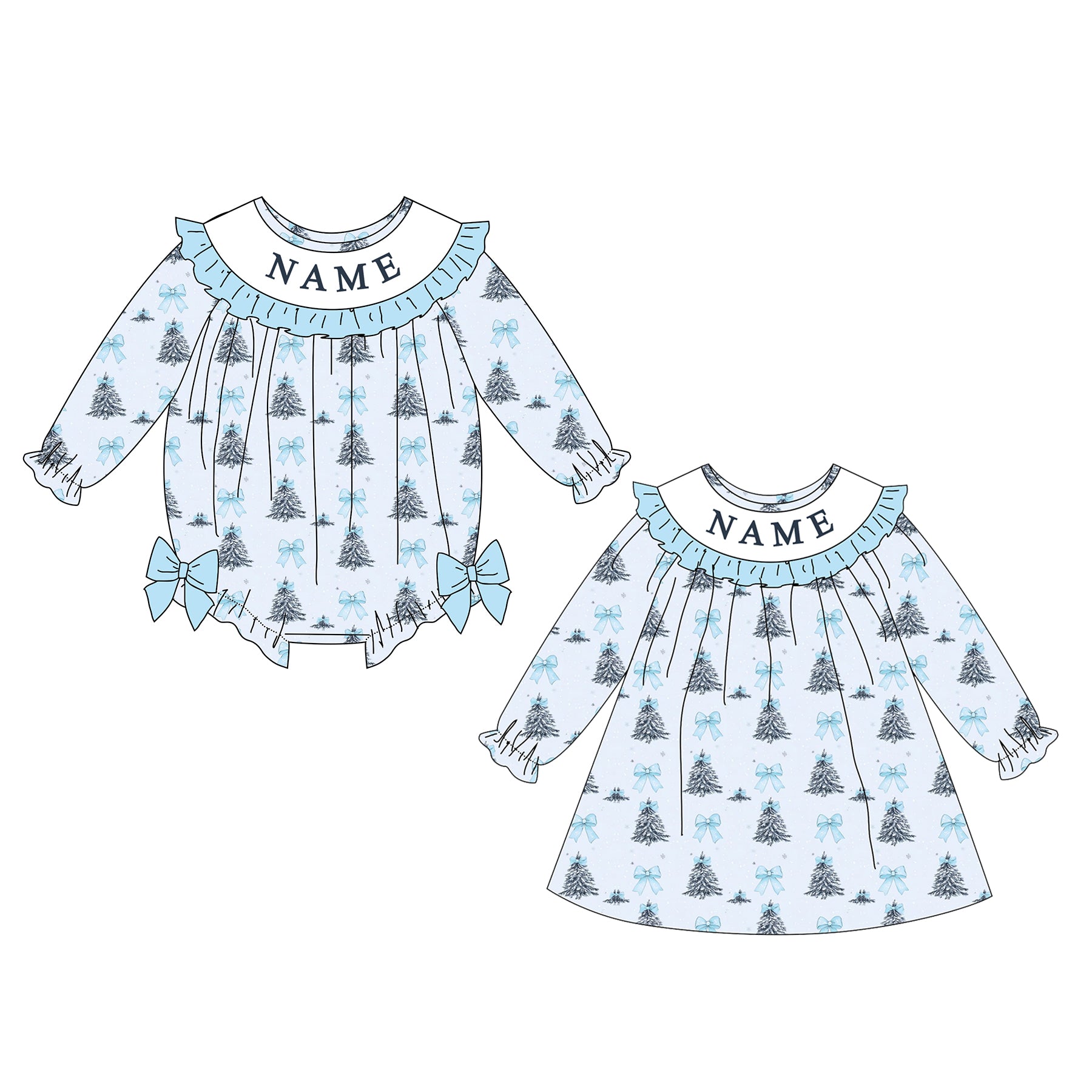 （Pre Order）Sisters Christmas Embroidery Smocked Dress&Romper