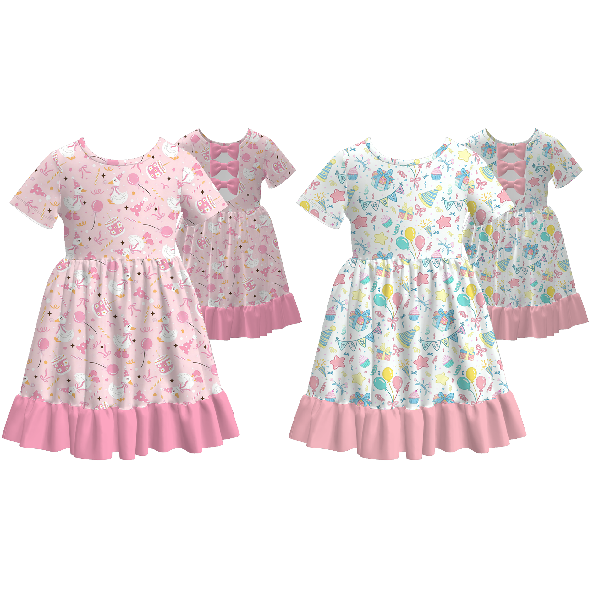 （Pre Order）Girls Spring&Summer Birthday Print Ruffle Dress with Pockets
