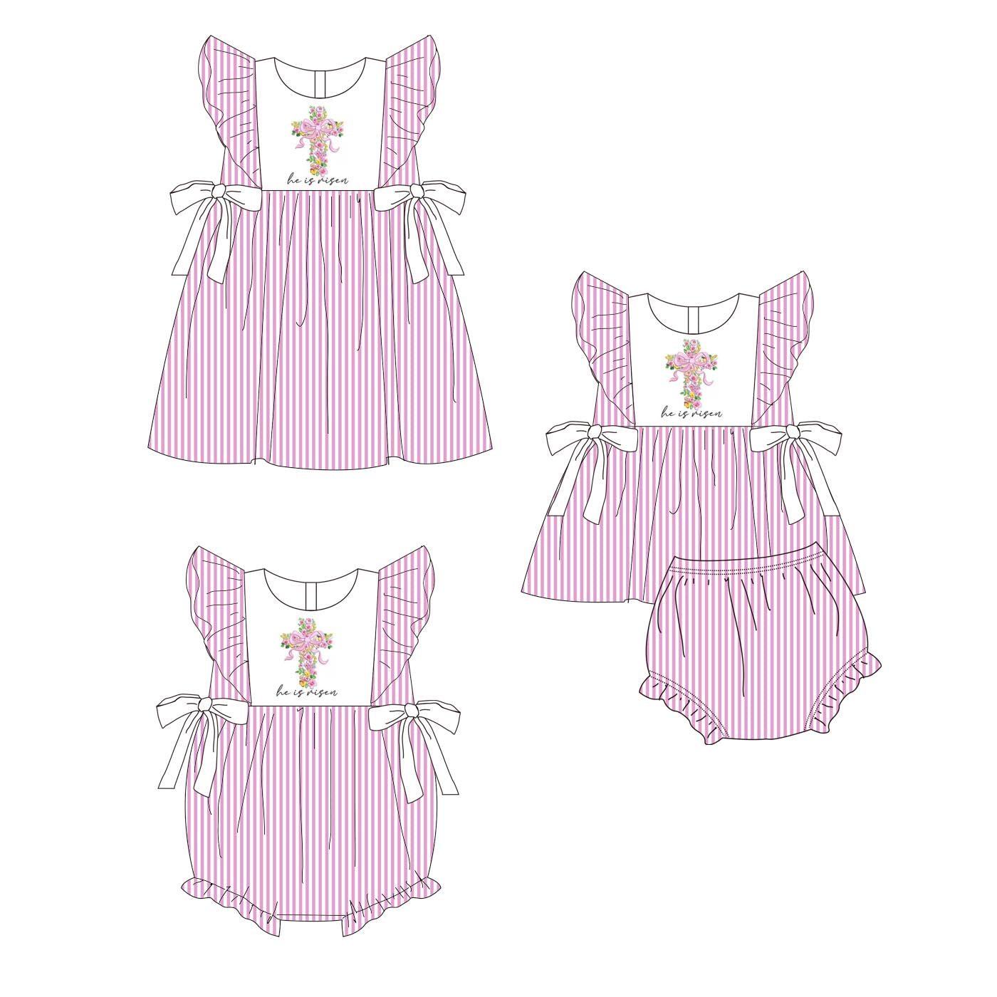 （Pre Order）Siblings Easter Cross Embroidery Dress,Set&Romper