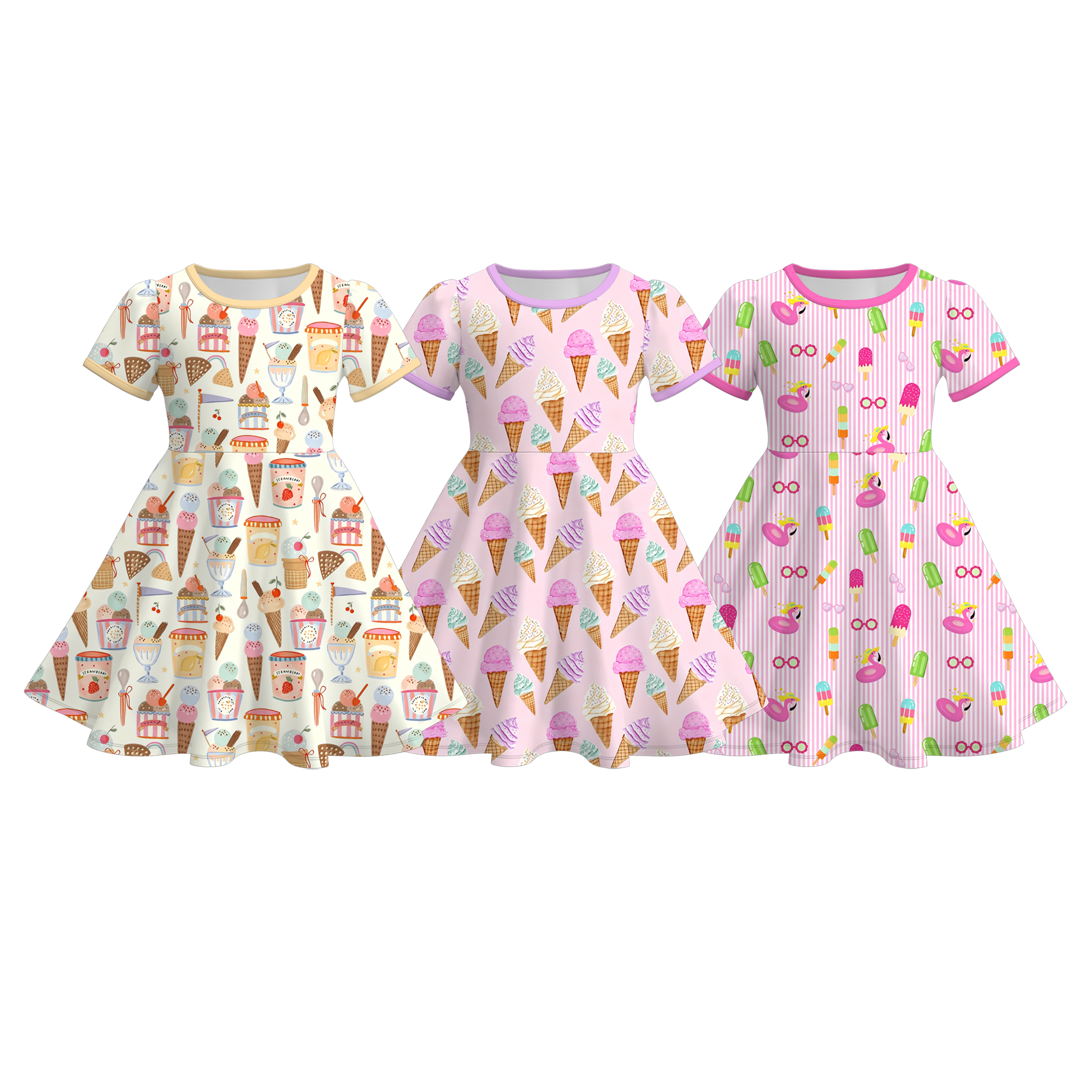 （Pre Order+Prepack Zone）Girls Summer Ice Cream Print Dress