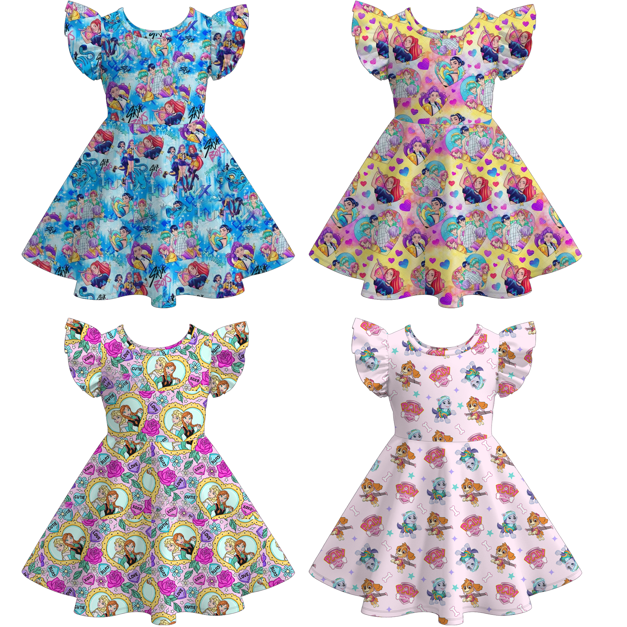 （Pre Order）Girls Spring&Summer Print Flying Sleeves Dress