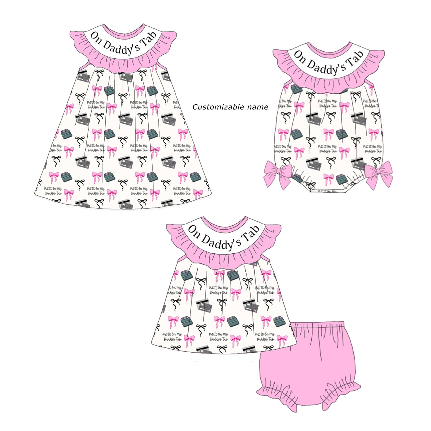 （Pre Order）Sisters ON DADDY'S TAB Embroidery Smocked Dress&Romper-Customized name