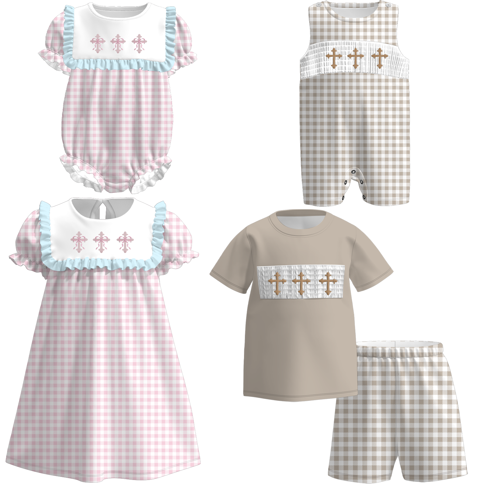 （Pre Order）Siblings Spring&Summer Cross Embroidery Dress,Set&Romper