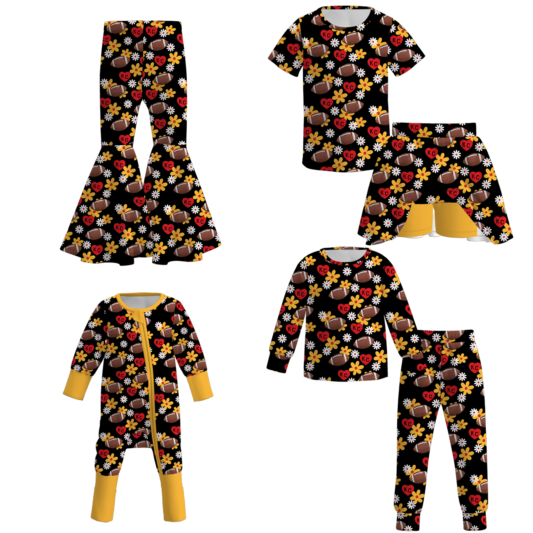 （Pre Order）Family Fall Football Print Set,Pants＆Romper
