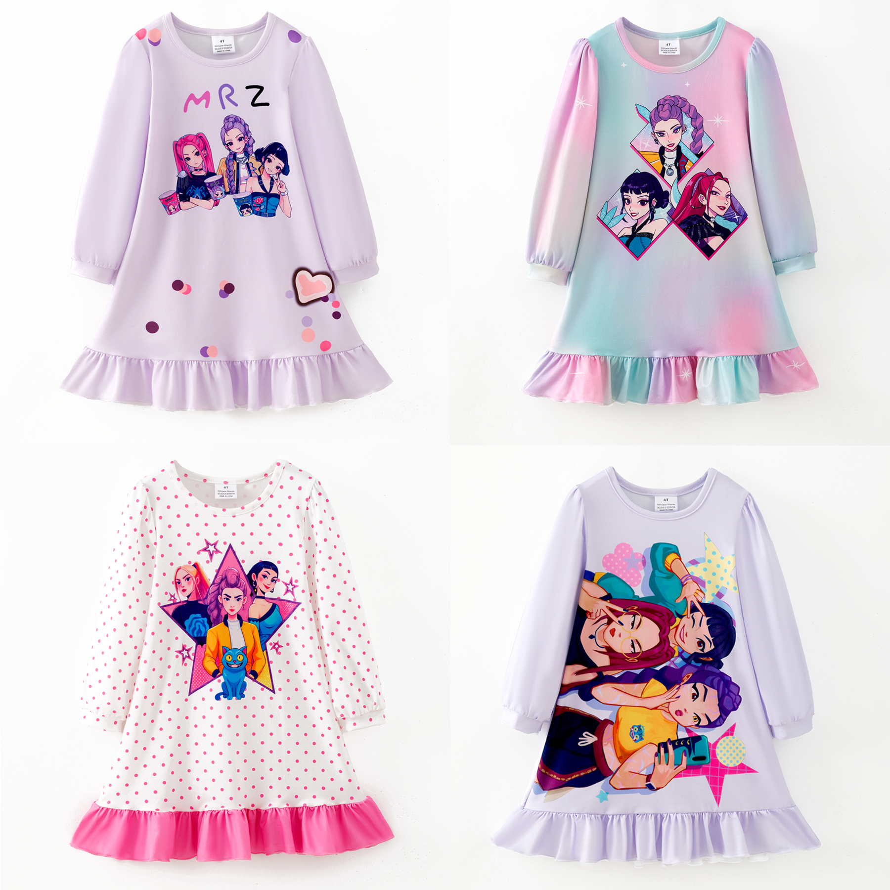 （Pre Order,Prepack Zone）Girls Movie Character Print Pajamas Dress（Mix Size）