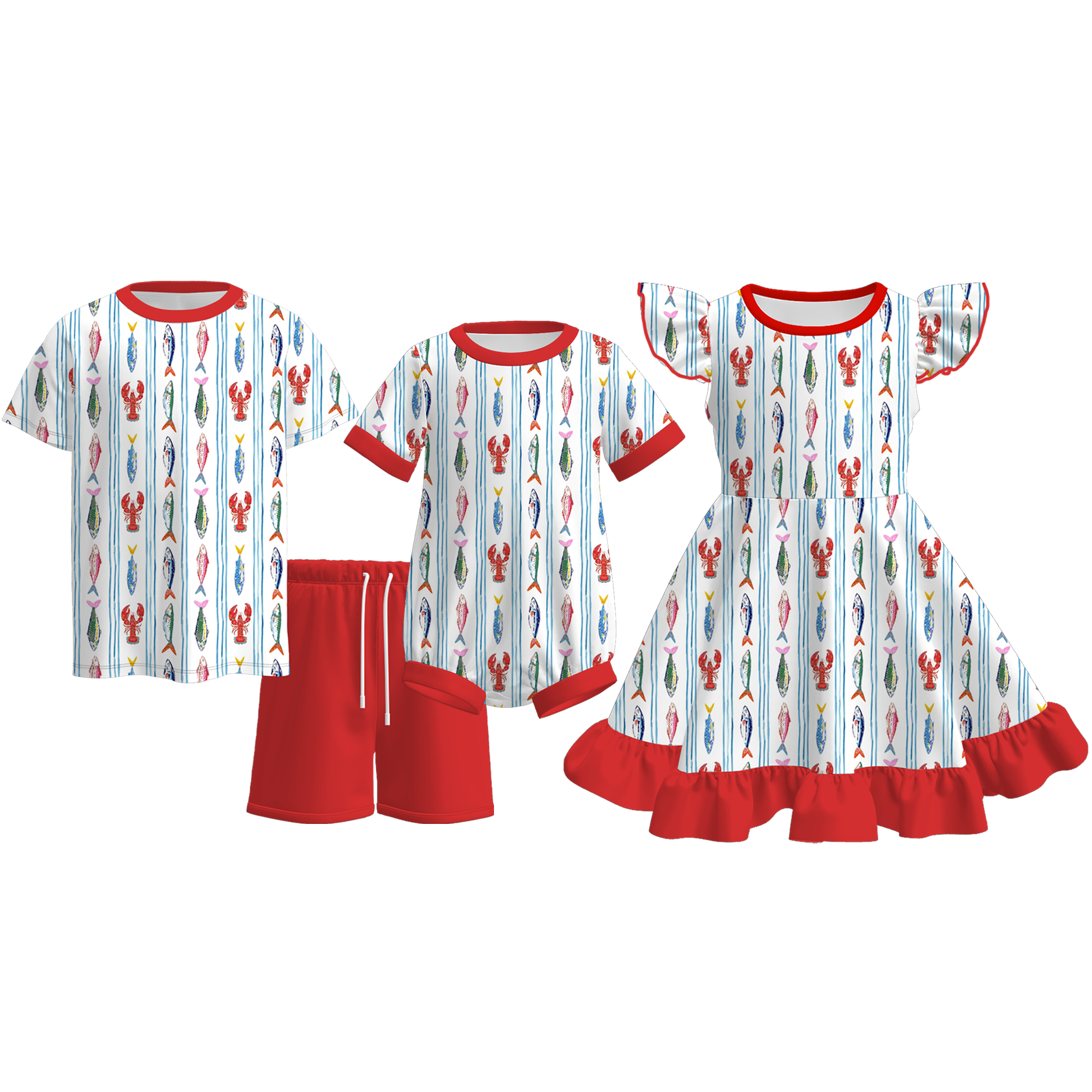 （Pre Order+Prepack Zone）Siblings Spring&Summer Seafood Print Dress,Set&Romper