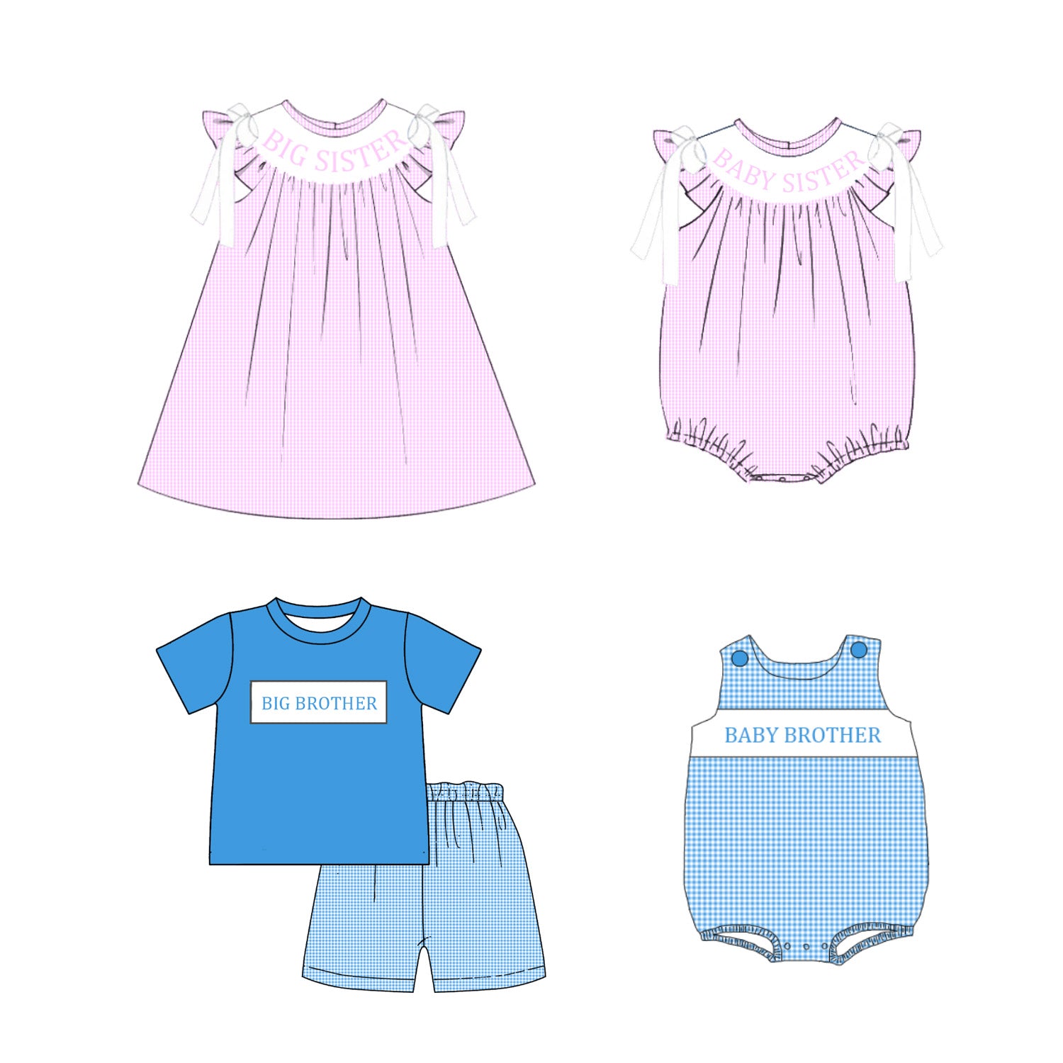 （Pre Order）Siblings Spring&Summer Embroidery Smocked Dress,Set&Romper
