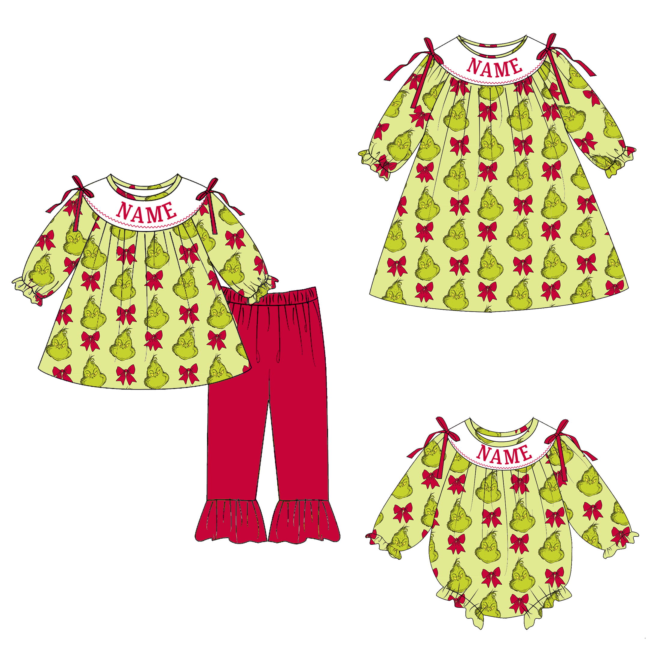 （Weekly Pre-Order）Sisters Christmas Embroidery Smocked Dress,Set&Romper（Ends 9.6）