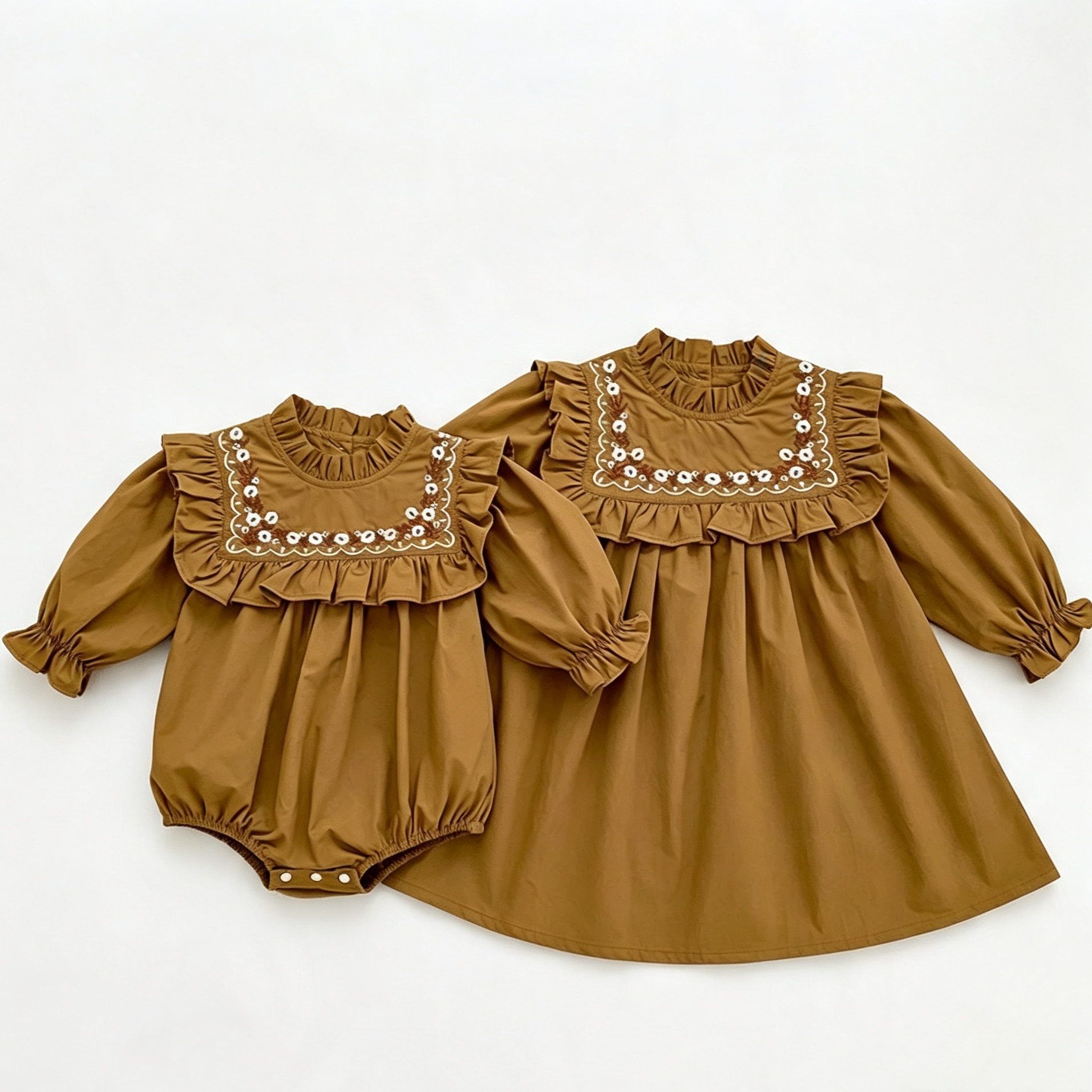 （Pre Order 2 Weeks）Sisters Fall Floral Embroidery Ruffle Dress&Romper