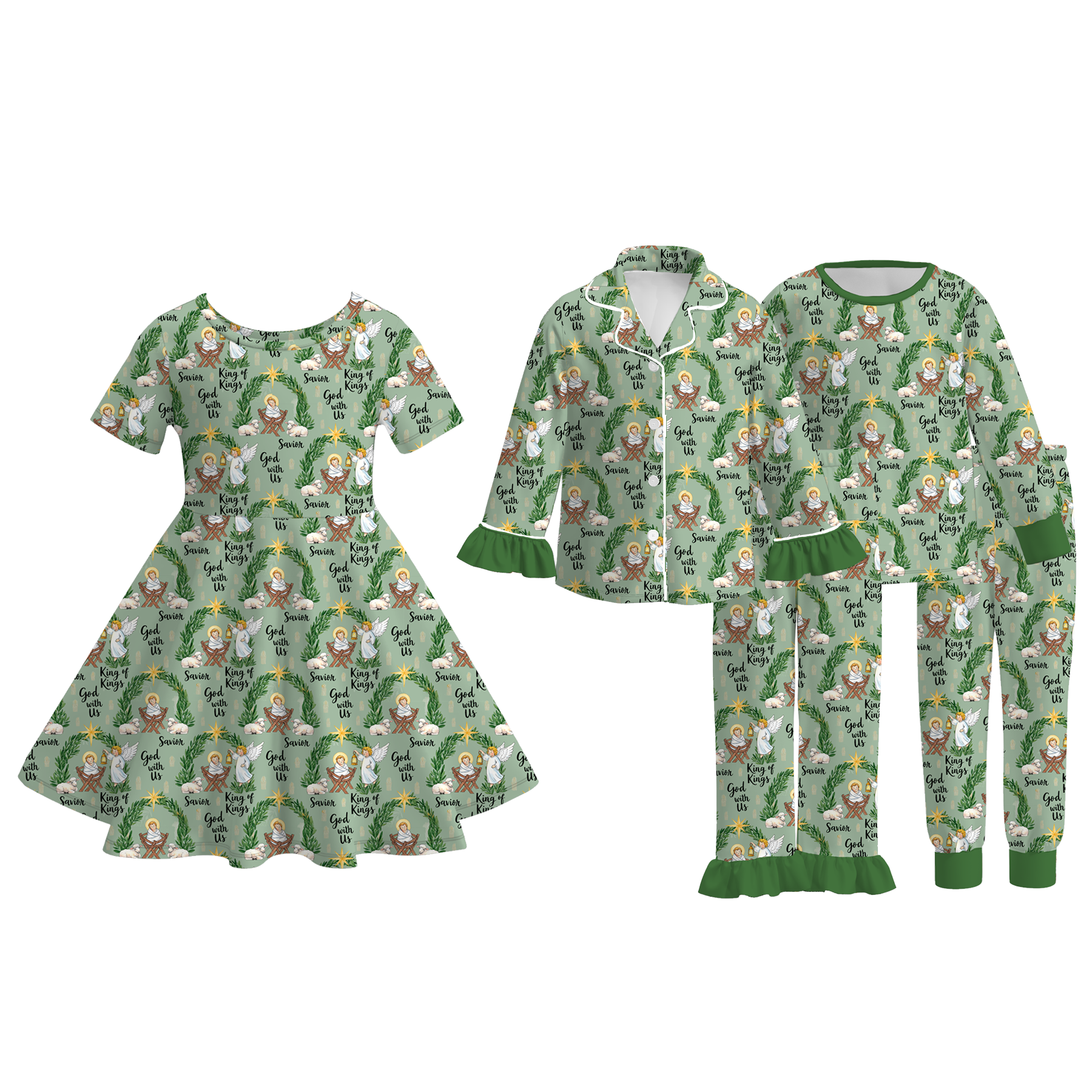 （Pre Order）Girls Christmas Print Dress&Pajamas