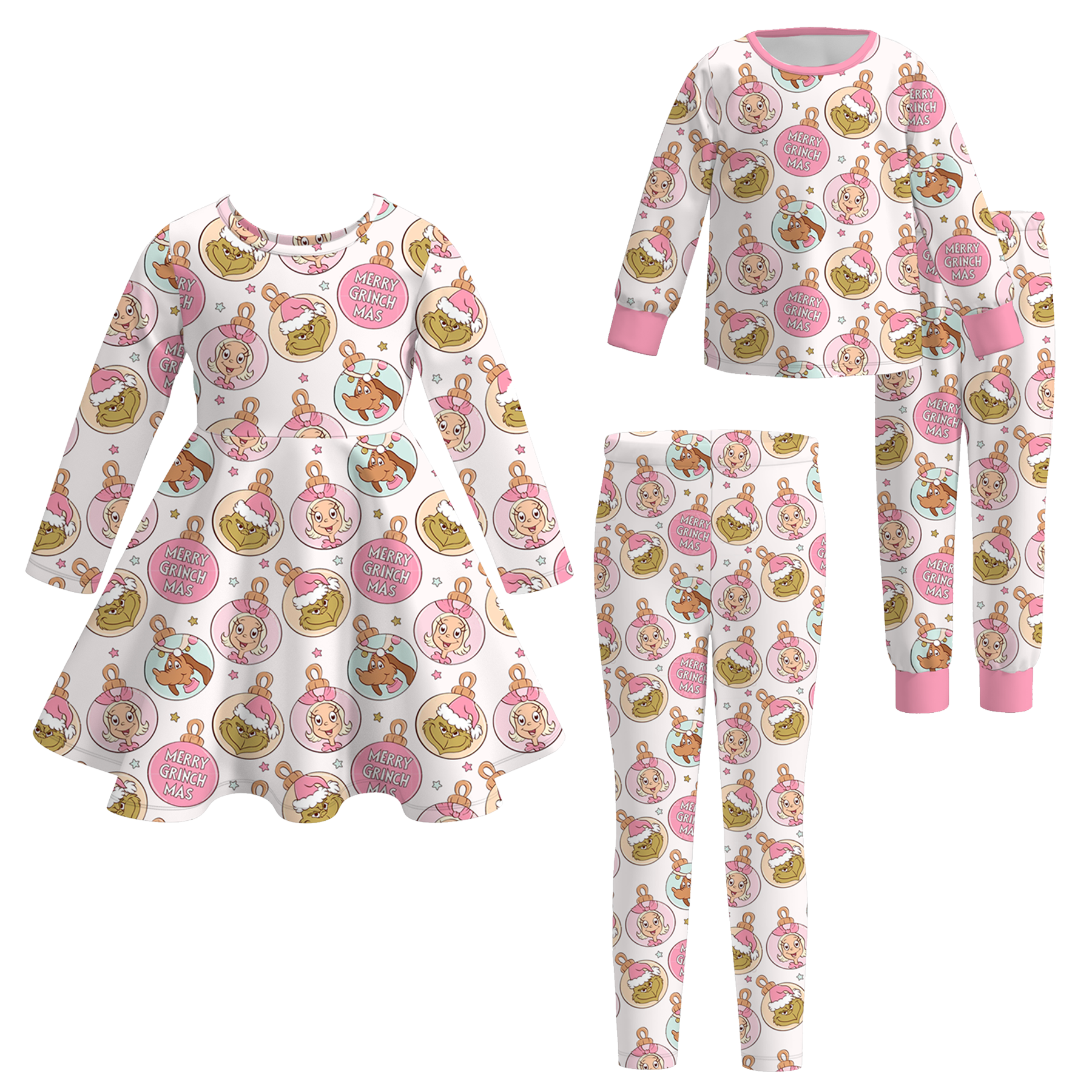 （Pre Order）Sisters Christmas Princess Print Dress,Pajamas＆Pants